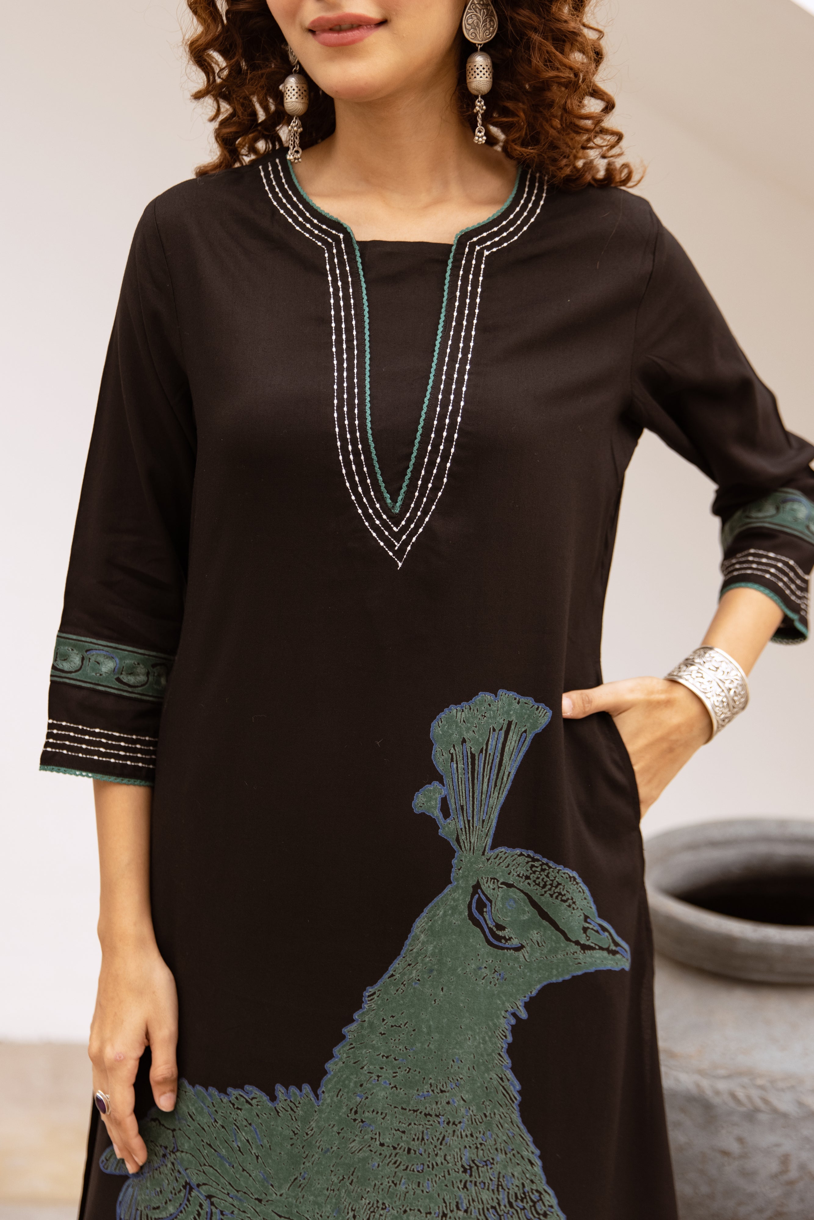 Women's Black German Rayon Kurta and Palazzo Set