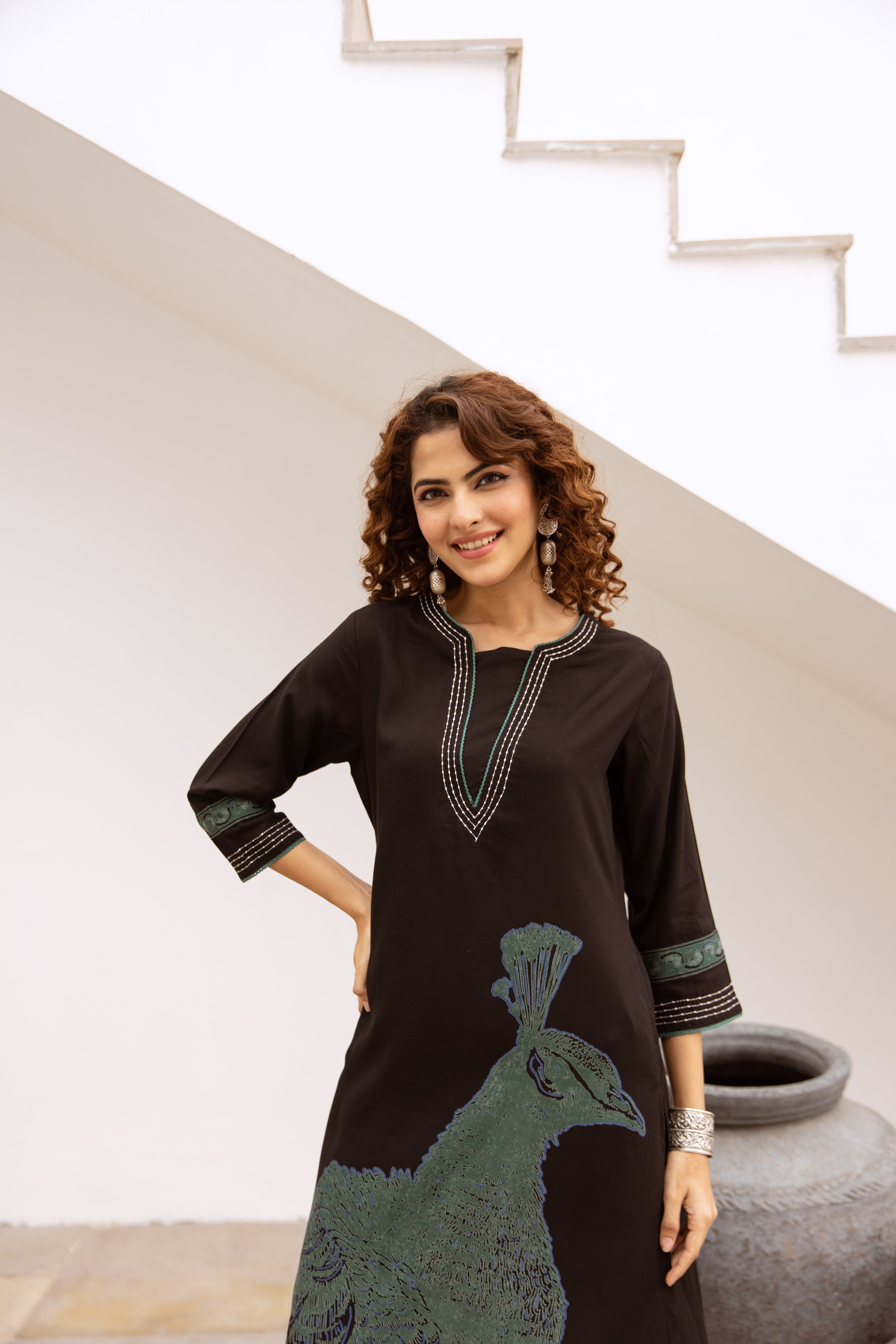 Women's Black German Rayon Kurta and Palazzo Set