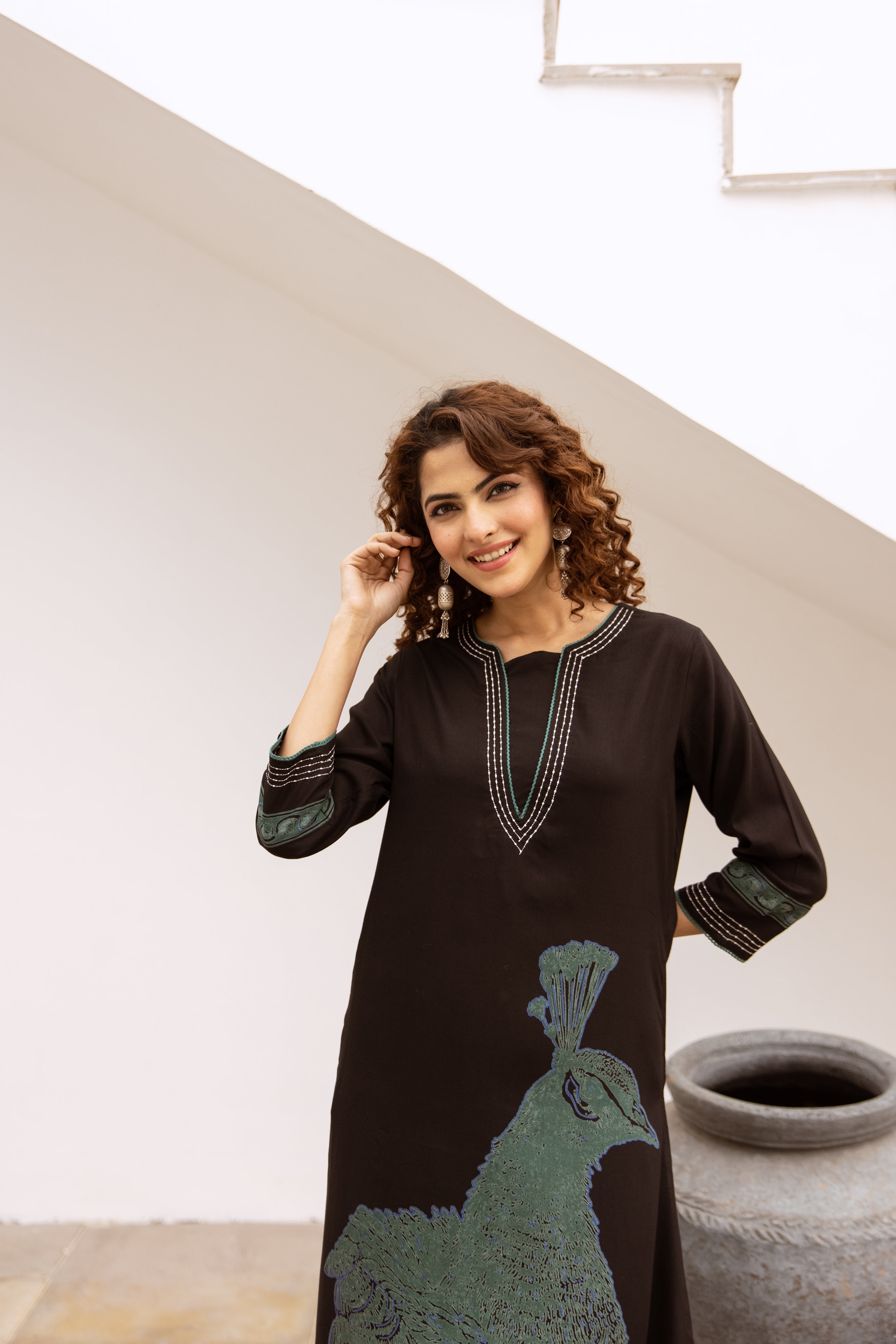 Women's Black German Rayon Kurta and Palazzo Set