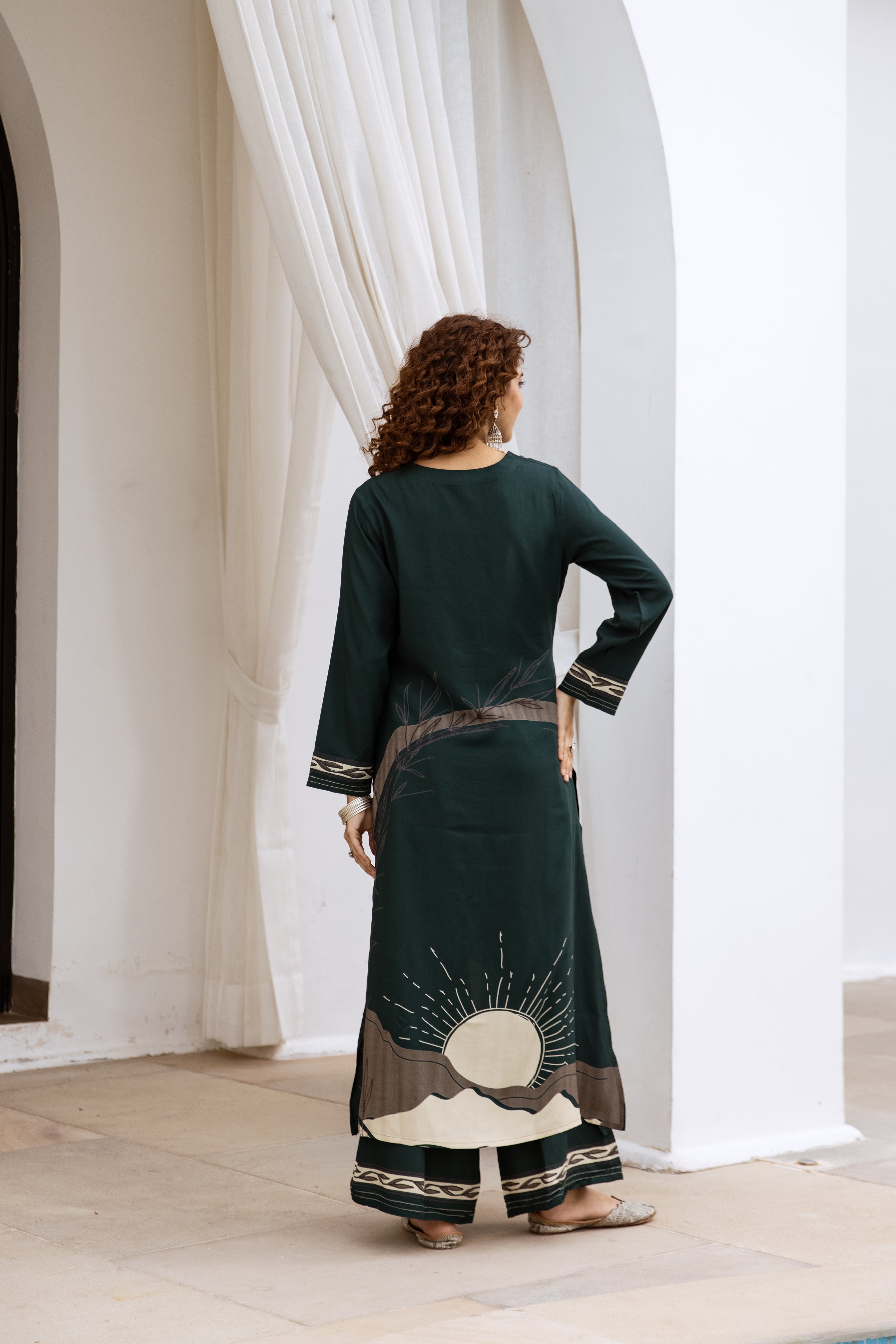 Women's Deep Green German Rayon Kurta and Palazzo Set