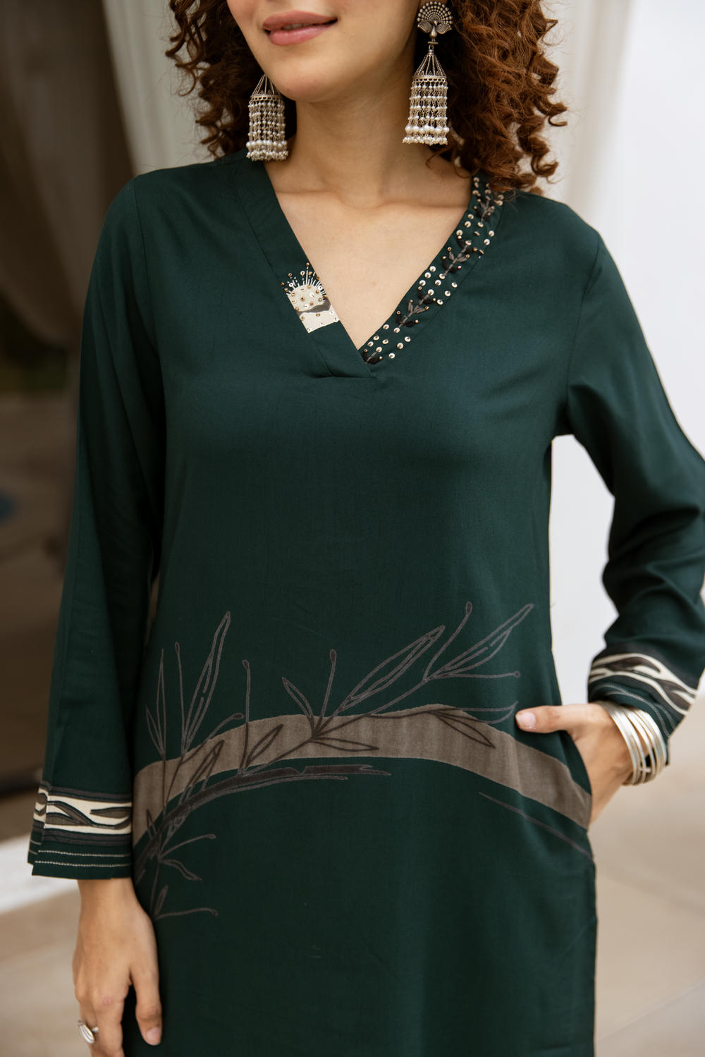 Women's Deep Green German Rayon Kurta and Palazzo Set