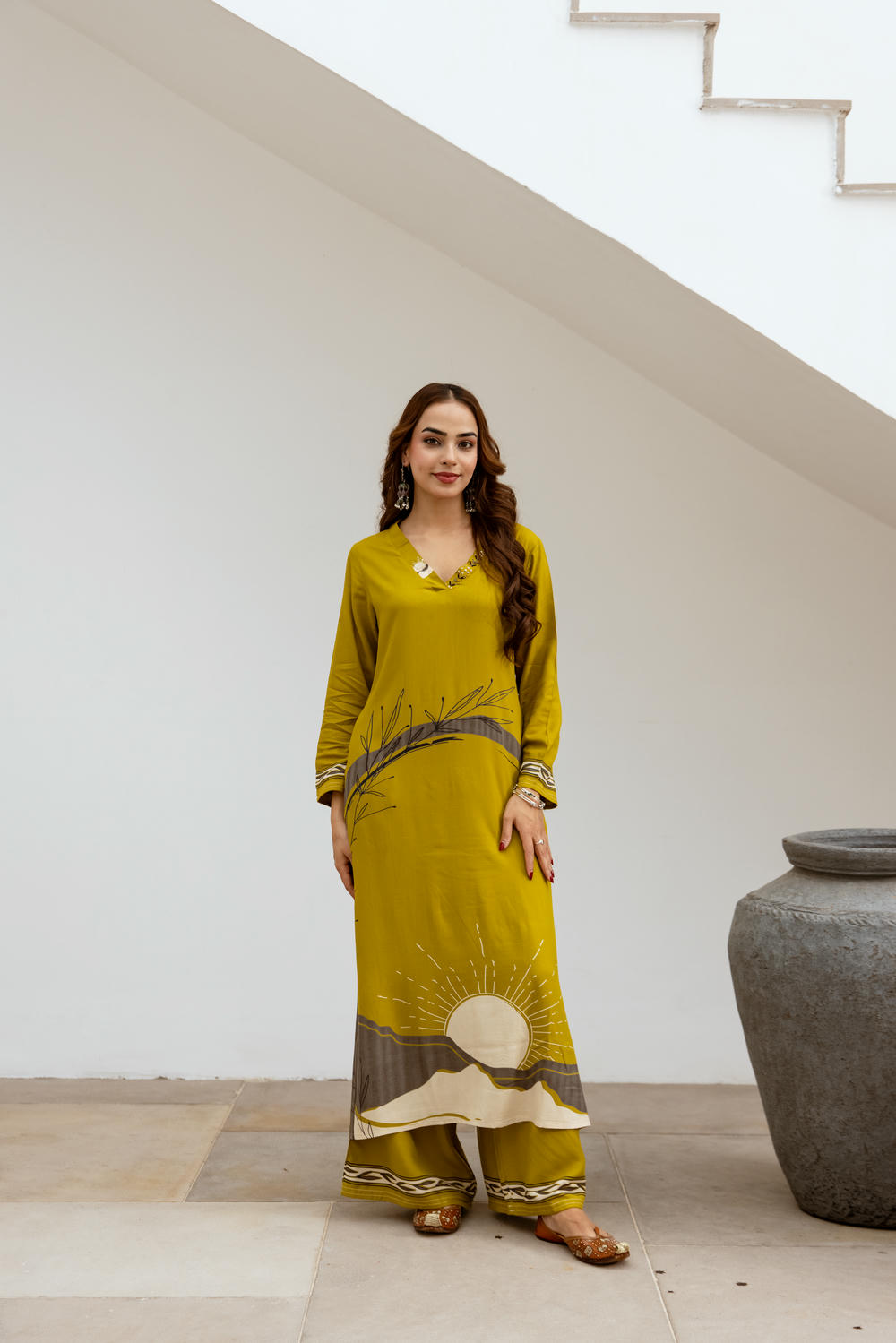 Women's Lemon German Rayon Kurta and Palazzo Set