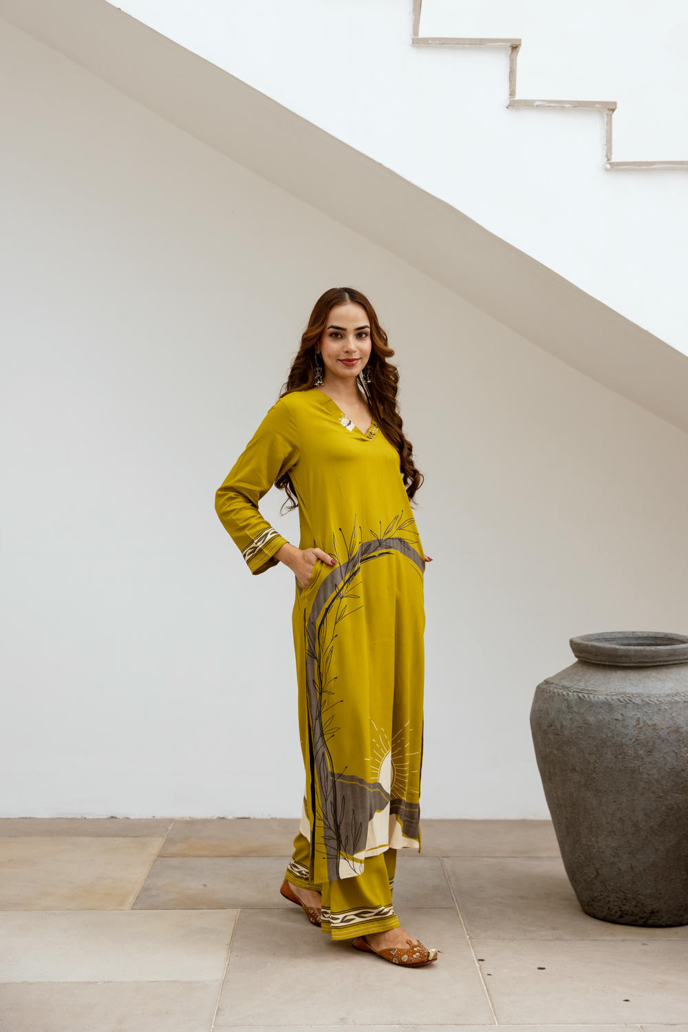 Women's Lemon German Rayon Kurta and Palazzo Set