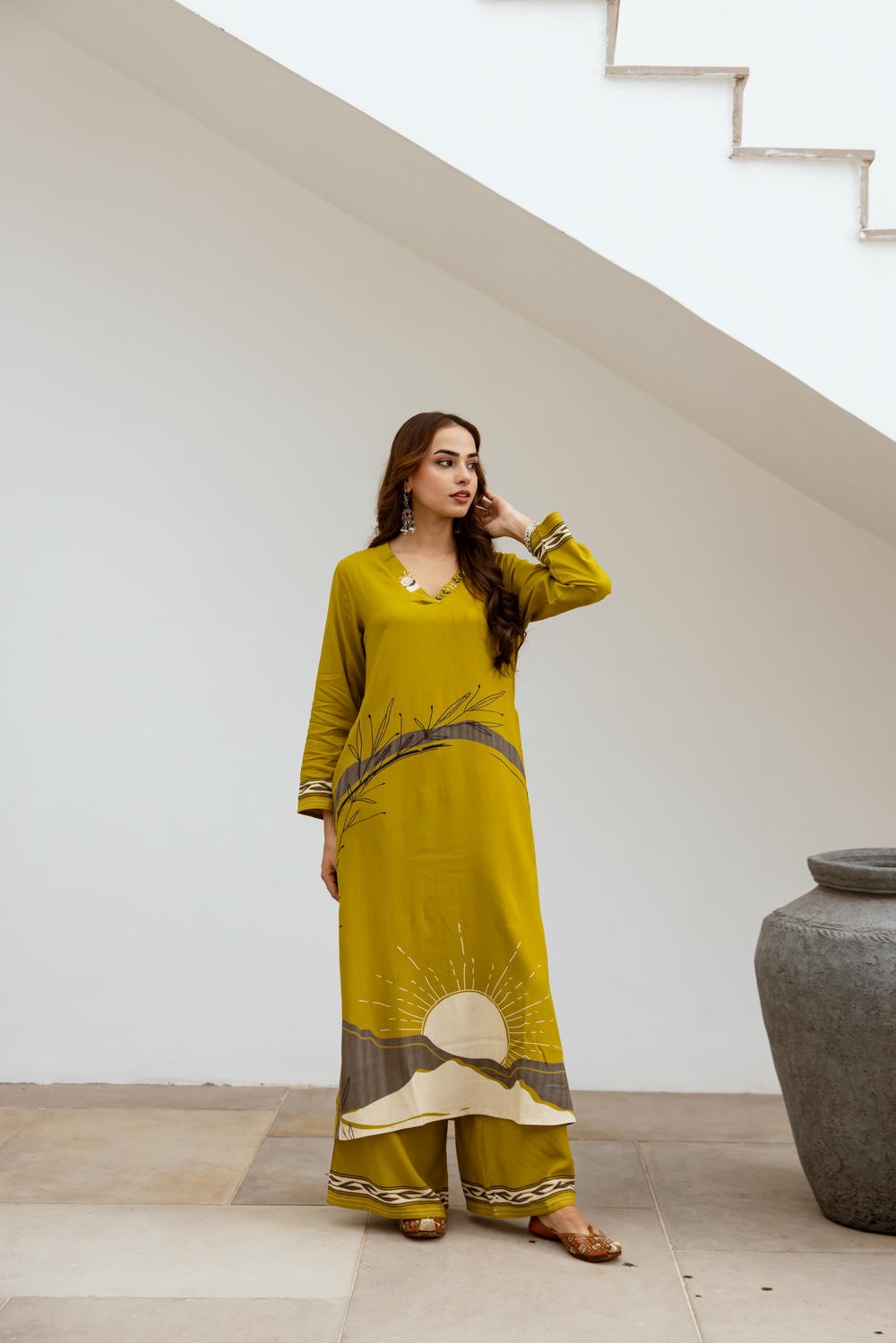Women's Lemon German Rayon Kurta and Palazzo Set
