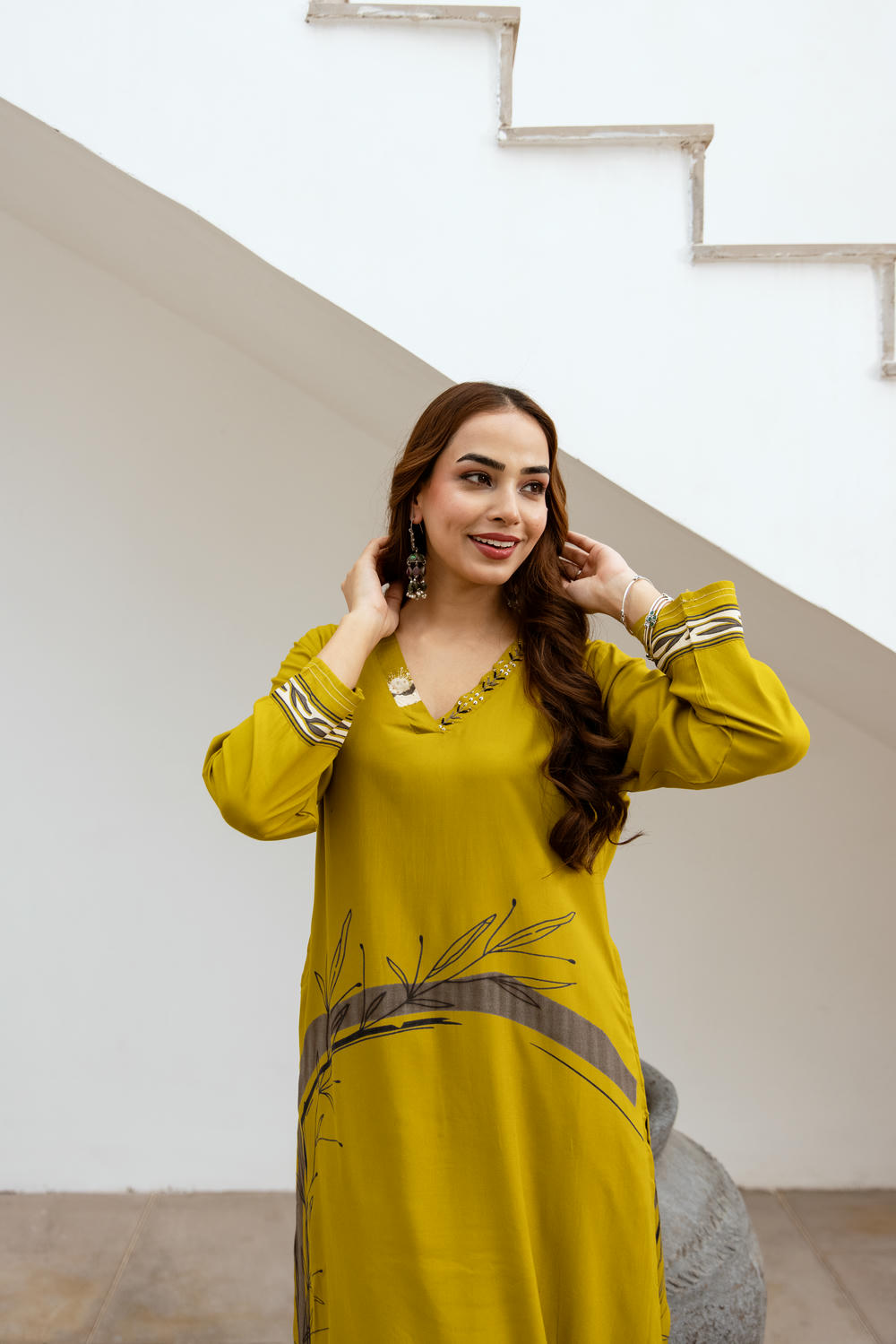 Women's Lemon German Rayon Kurta and Palazzo Set