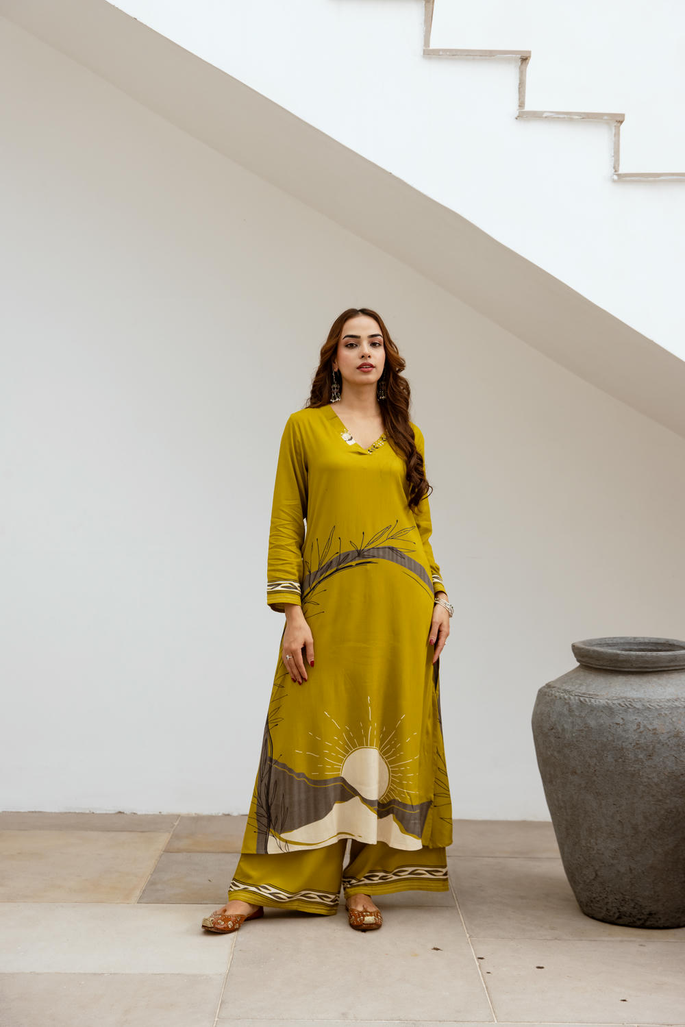 Women's Lemon German Rayon Kurta and Palazzo Set
