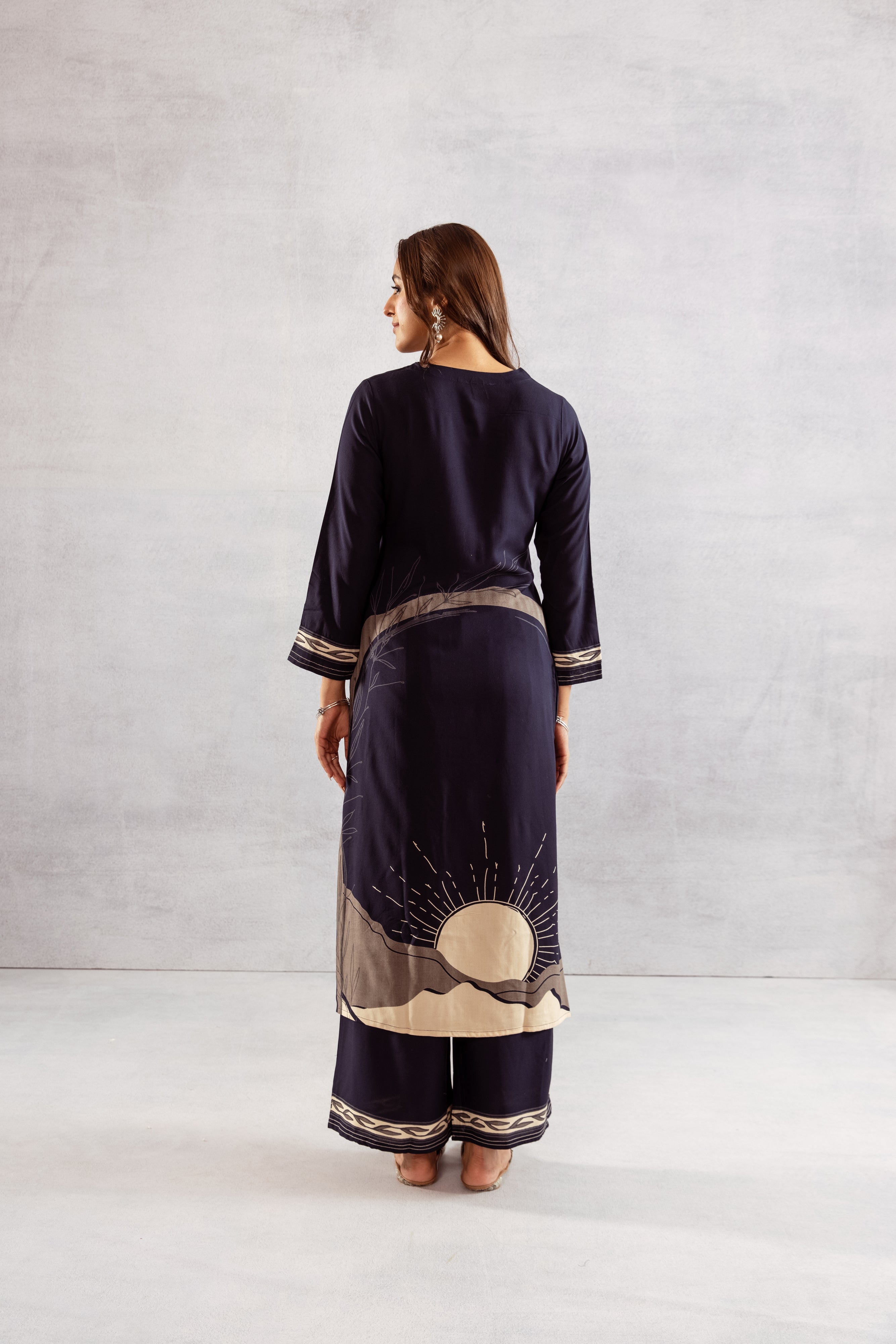 Women's Navy Blue German Rayon Kurta and Palazzo Set