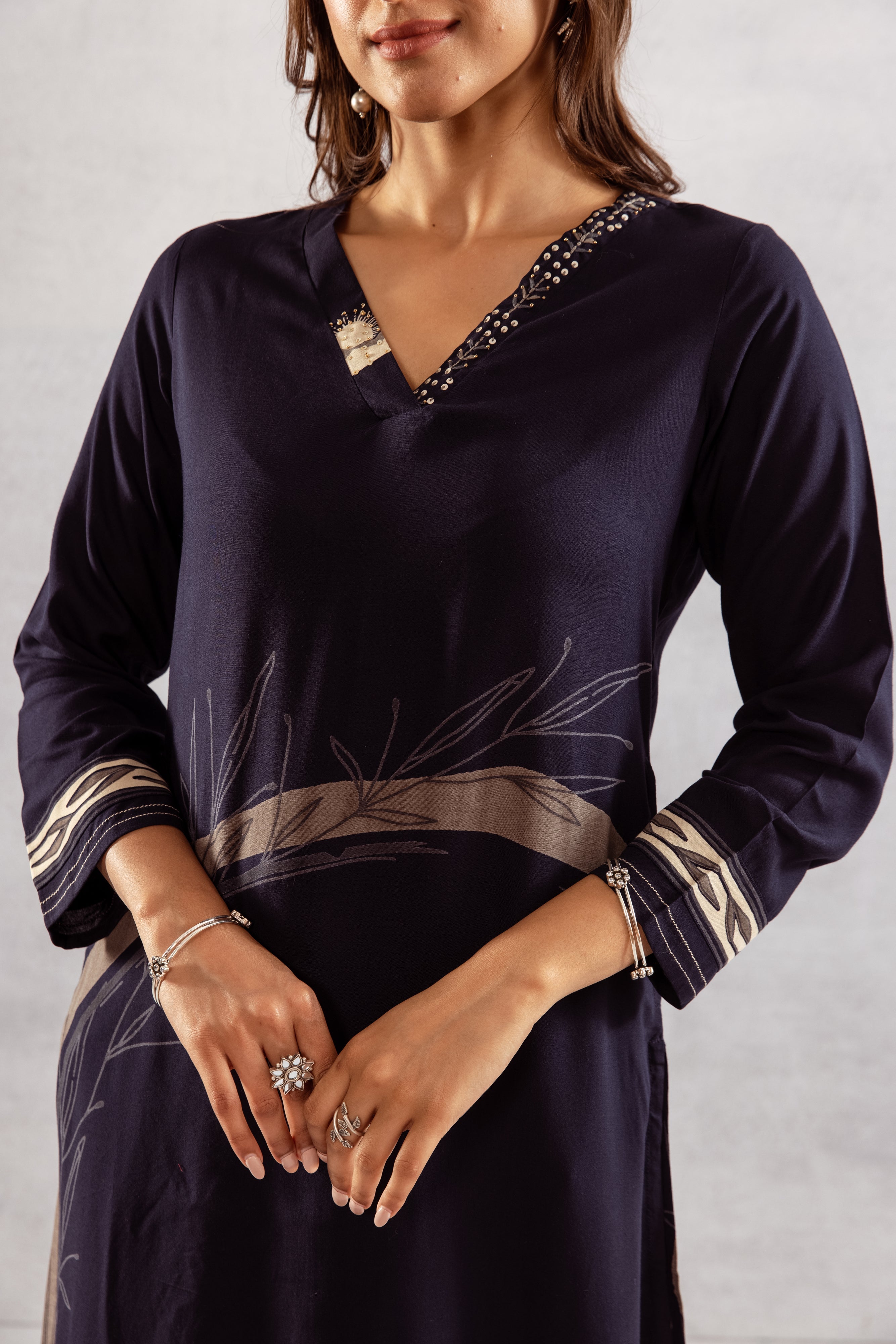 Women's Navy Blue German Rayon Kurta and Palazzo Set