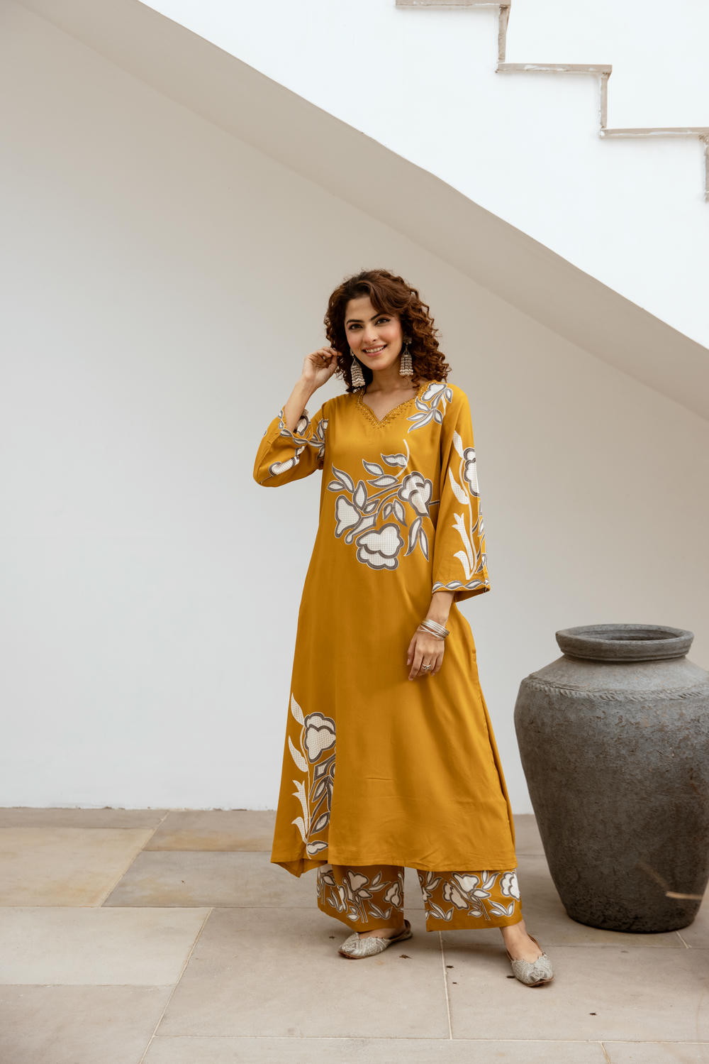 Women's Mustard Yellow German Rayon Kurta and Palazzo Set