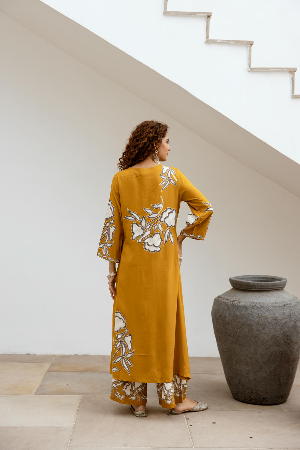 Women's Mustard Yellow German Rayon Kurta and Palazzo Set