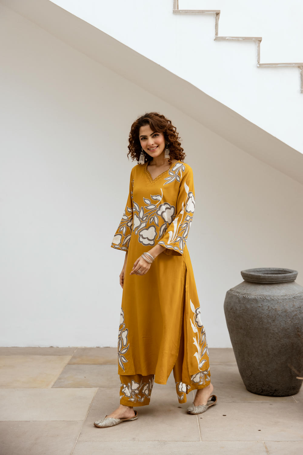 Women's Mustard Yellow German Rayon Kurta and Palazzo Set