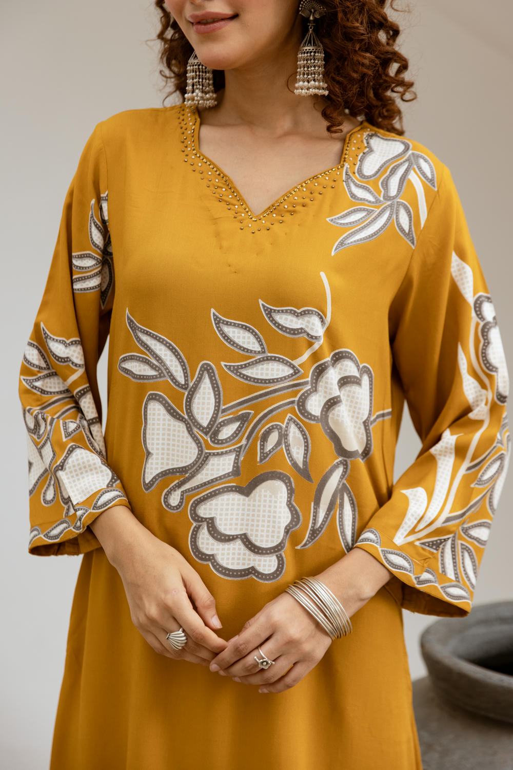 Women's Mustard Yellow German Rayon Kurta and Palazzo Set