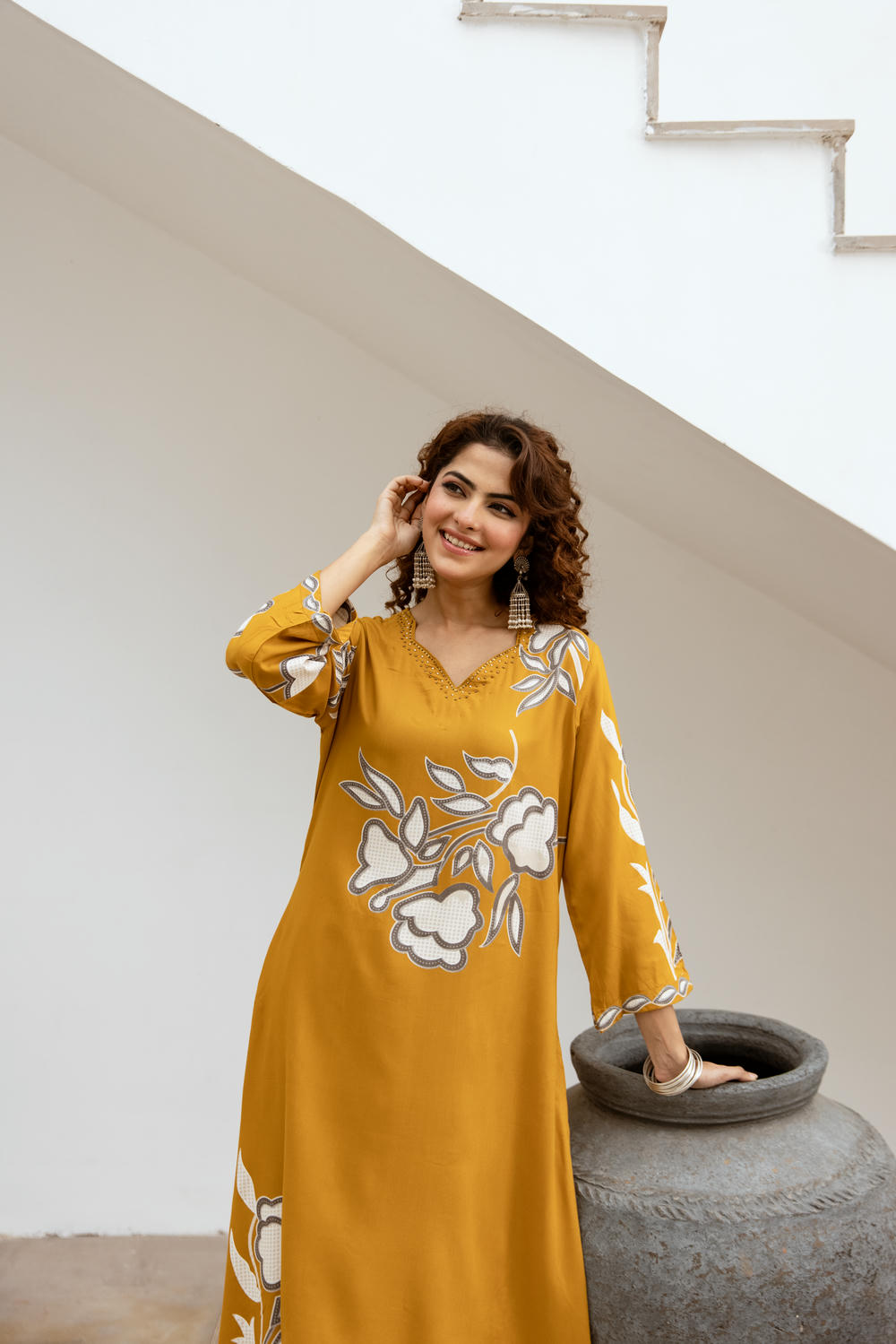 Women's Mustard Yellow German Rayon Kurta and Palazzo Set