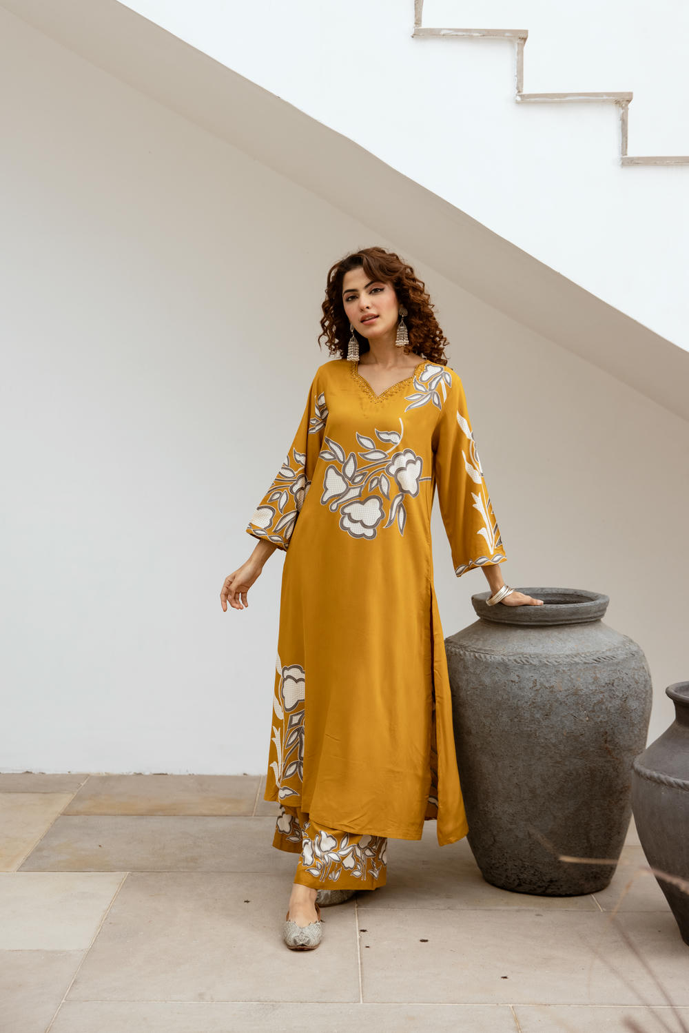 Women's Mustard Yellow German Rayon Kurta and Palazzo Set