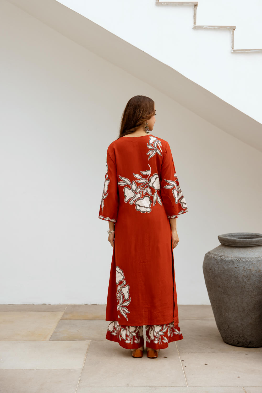 Women's Rust German Rayon Kurta and Palazzo Set