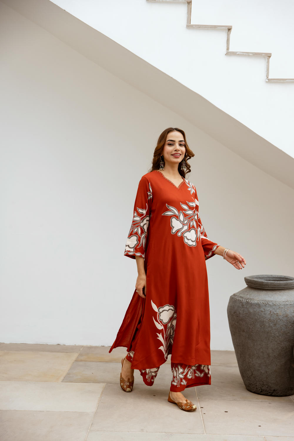 Women's Rust German Rayon Kurta and Palazzo Set