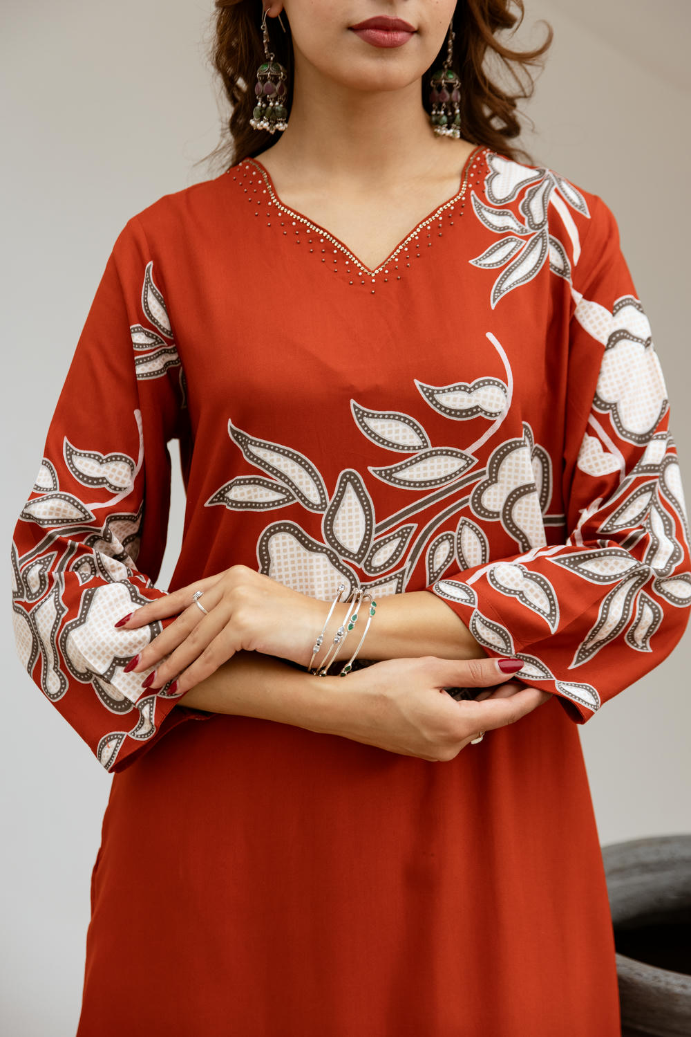 Women's Rust German Rayon Kurta and Palazzo Set