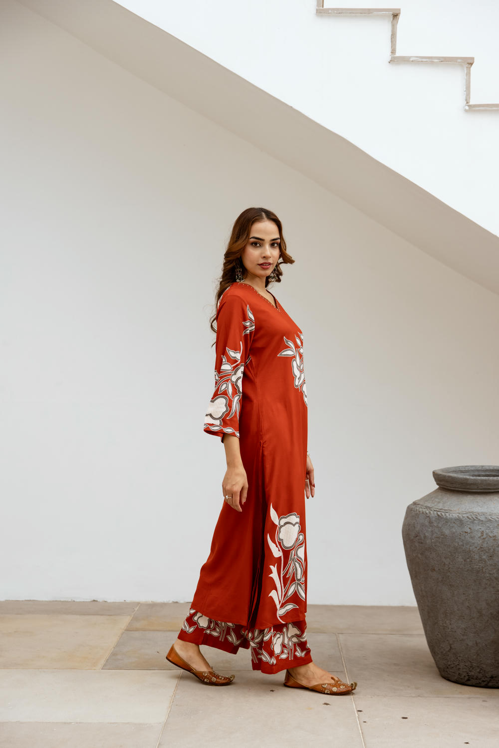 Women's Rust German Rayon Kurta and Palazzo Set