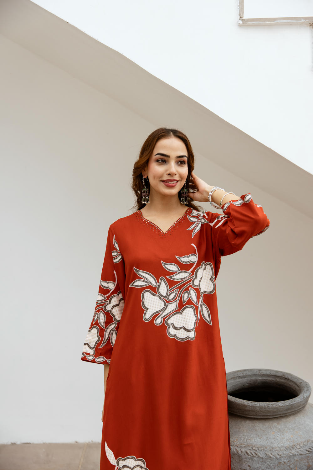 Women's Rust German Rayon Kurta and Palazzo Set