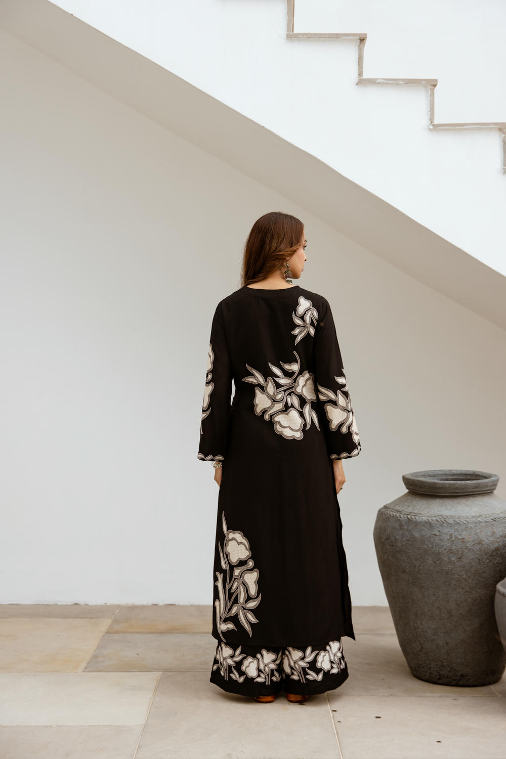 Women's Black German Rayon Kurta and Palazzo Set