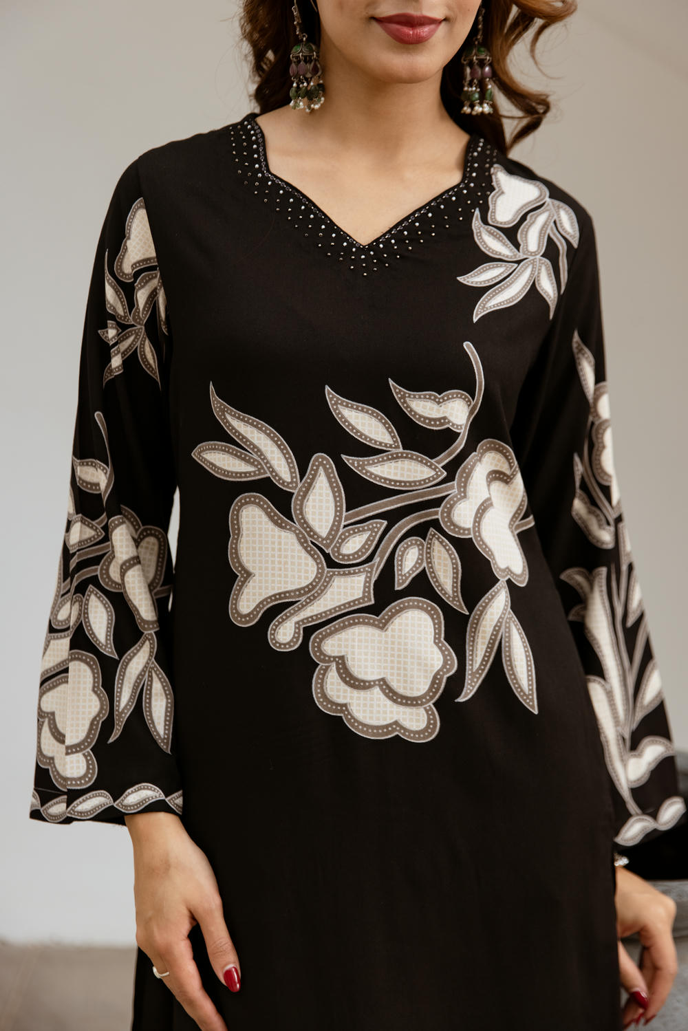 Women's Black German Rayon Kurta and Palazzo Set