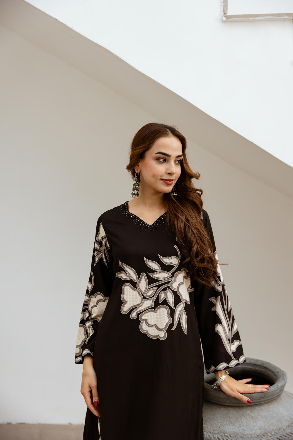 Women's Black German Rayon Kurta and Palazzo Set