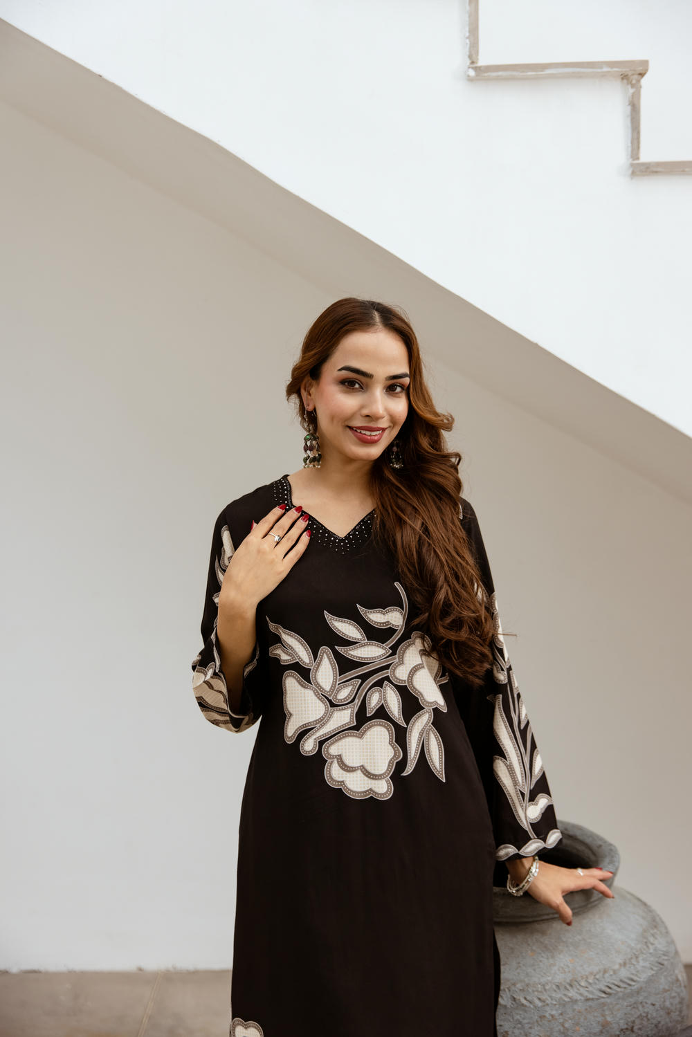 Women's Black German Rayon Kurta and Palazzo Set