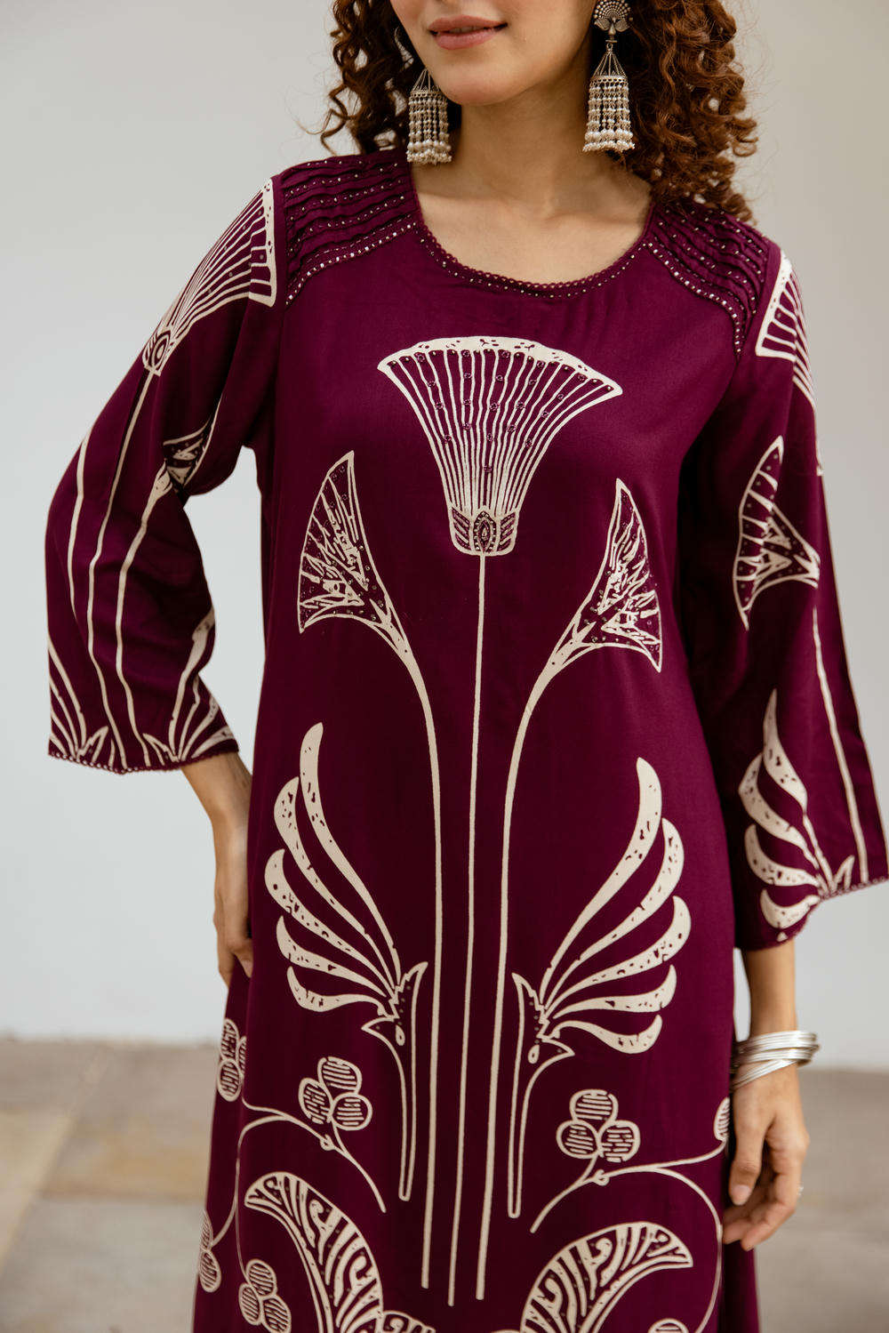 Women's Wine German Rayon Kurta and Palazzo Set