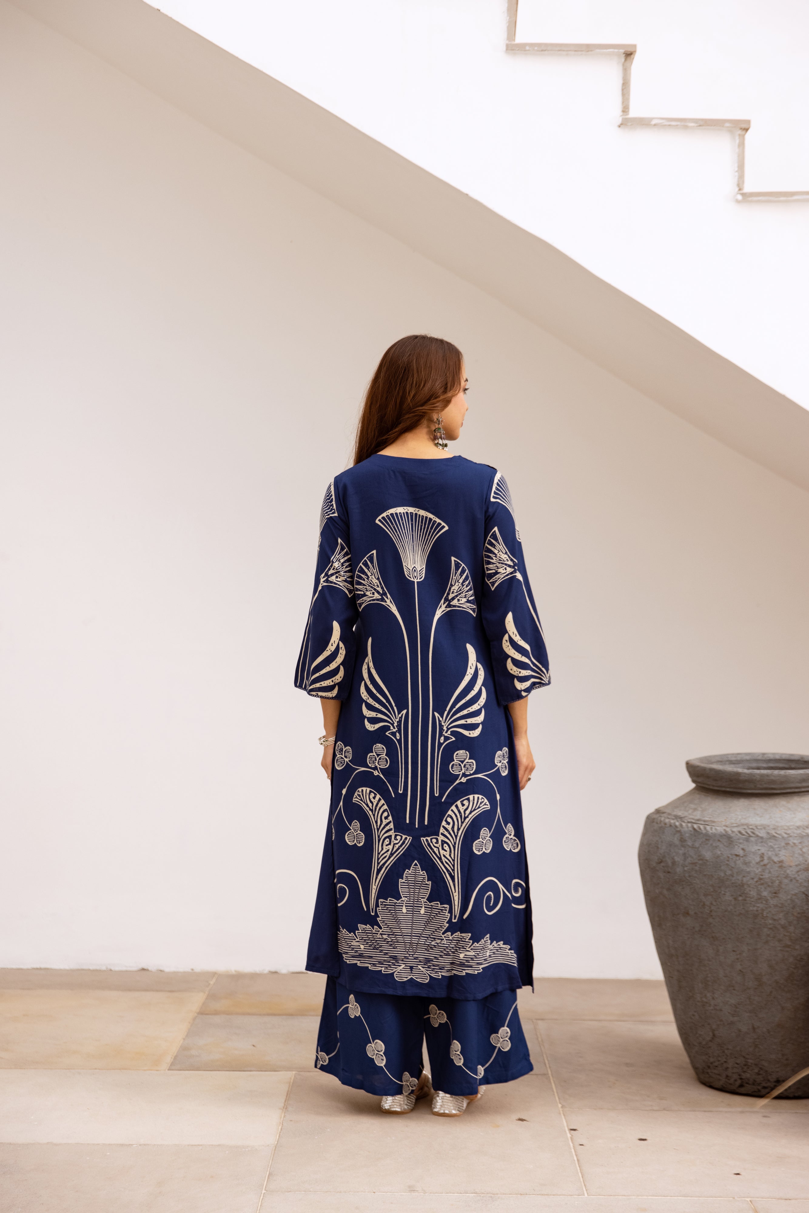 Women's Royal Blue German Rayon Kurta and Palazzo Set