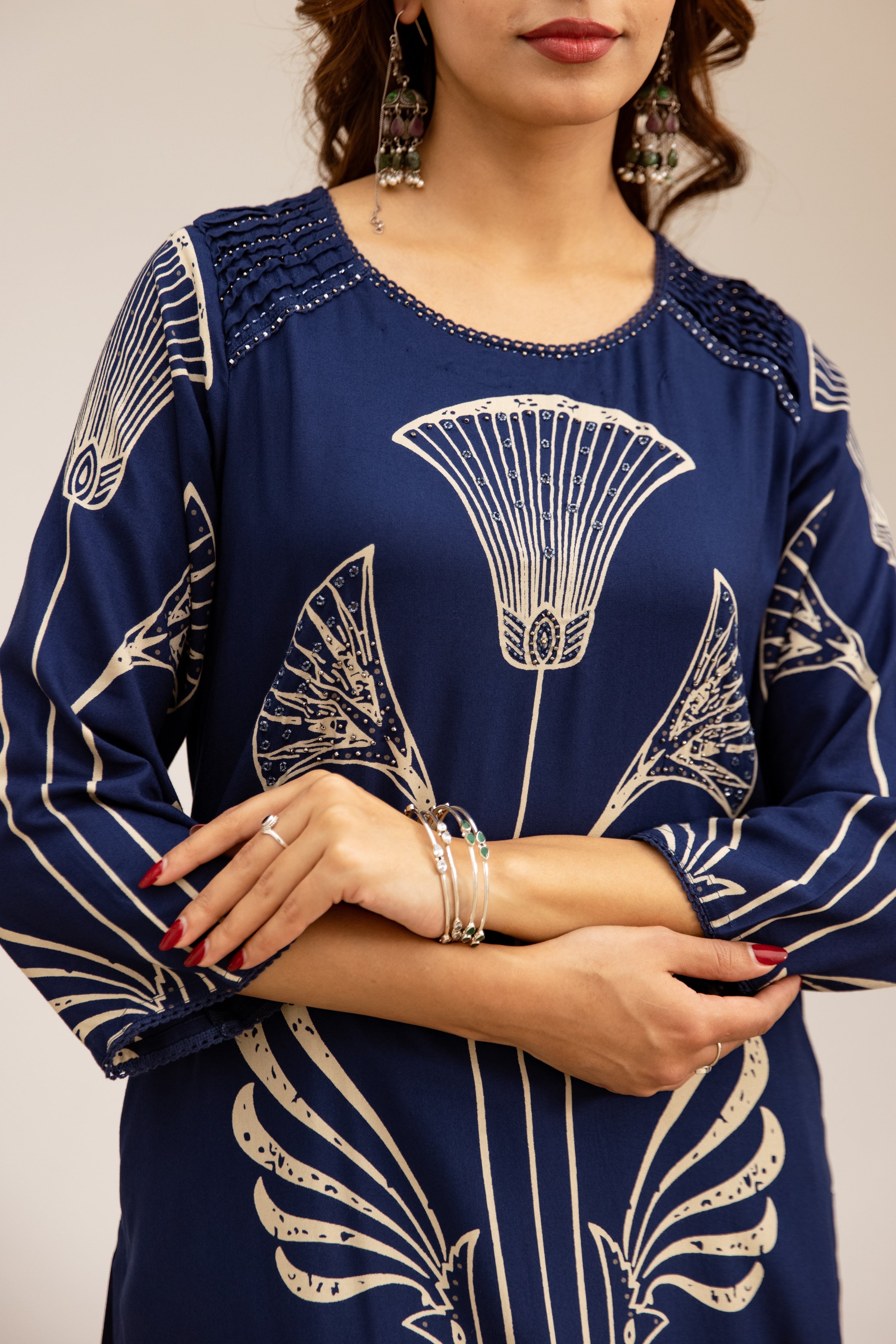 Women's Royal Blue German Rayon Kurta and Palazzo Set