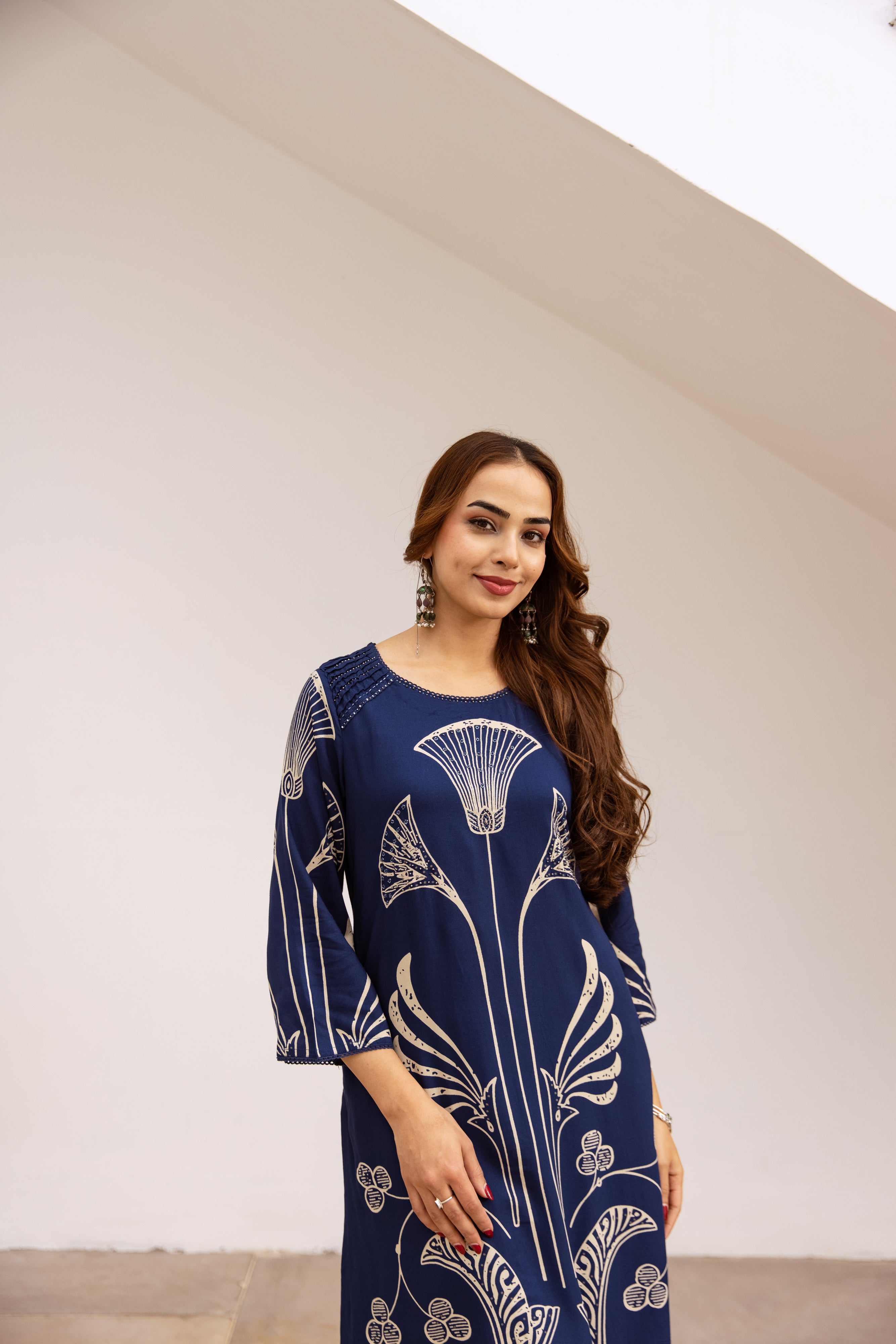 Women's Royal Blue German Rayon Kurta and Palazzo Set