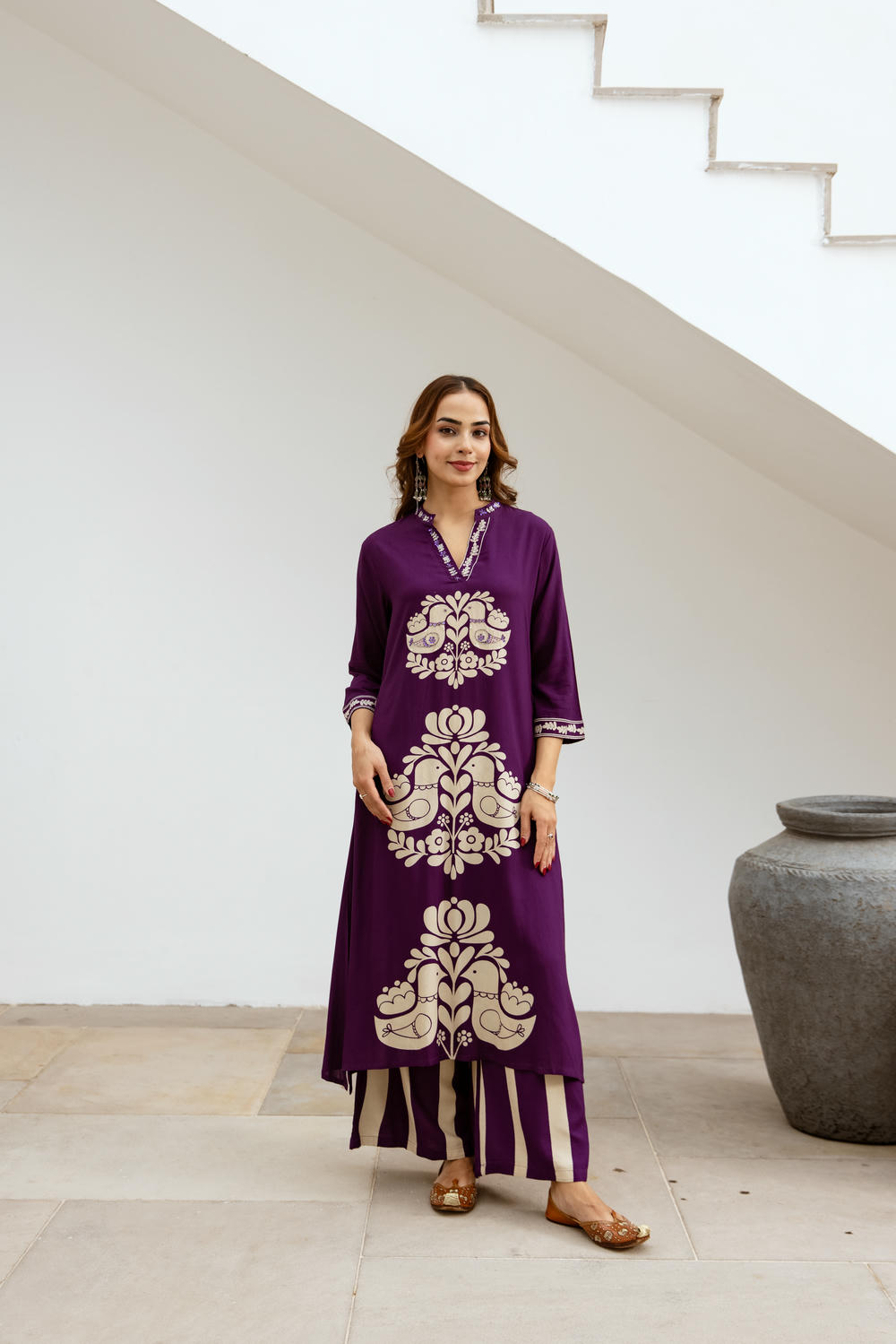Women's Purple German Rayon Kurta and Palazzo Set