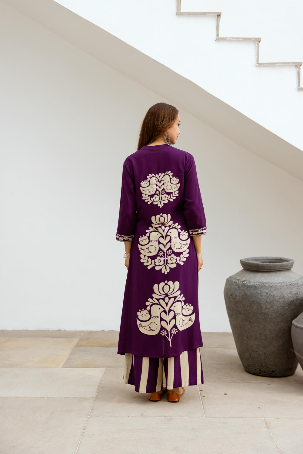 Women's Purple German Rayon Kurta and Palazzo Set