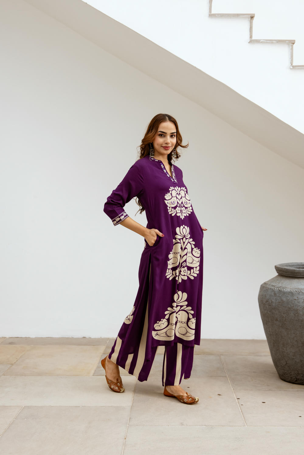 Women's Purple German Rayon Kurta and Palazzo Set