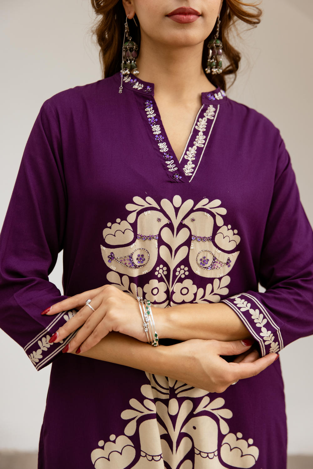 Women's Purple German Rayon Kurta and Palazzo Set