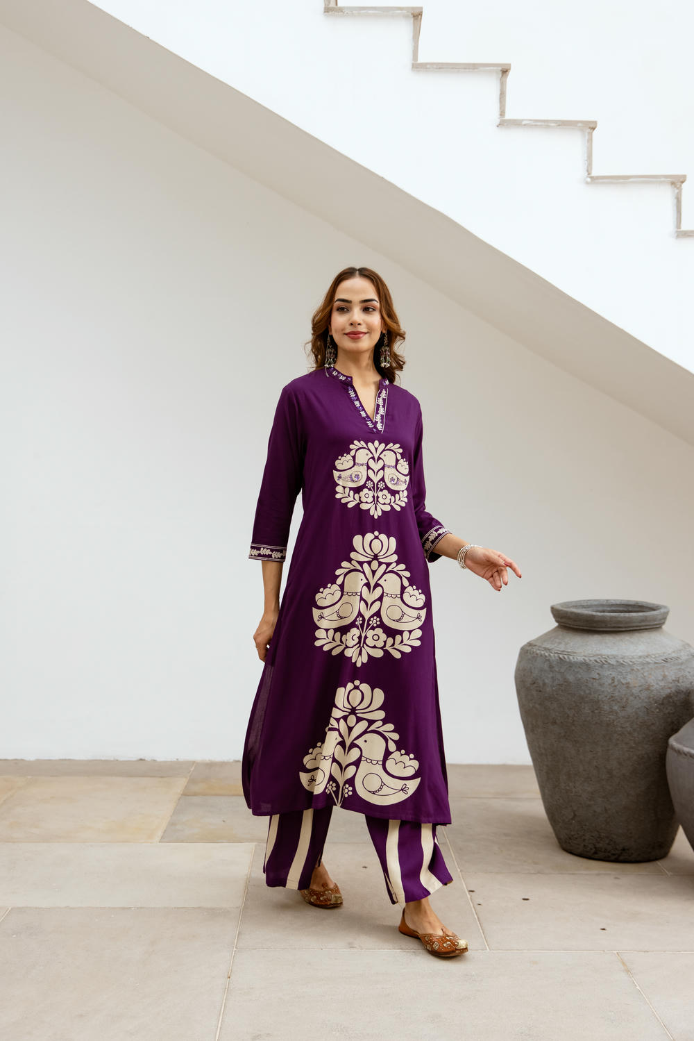 Women's Purple German Rayon Kurta and Palazzo Set