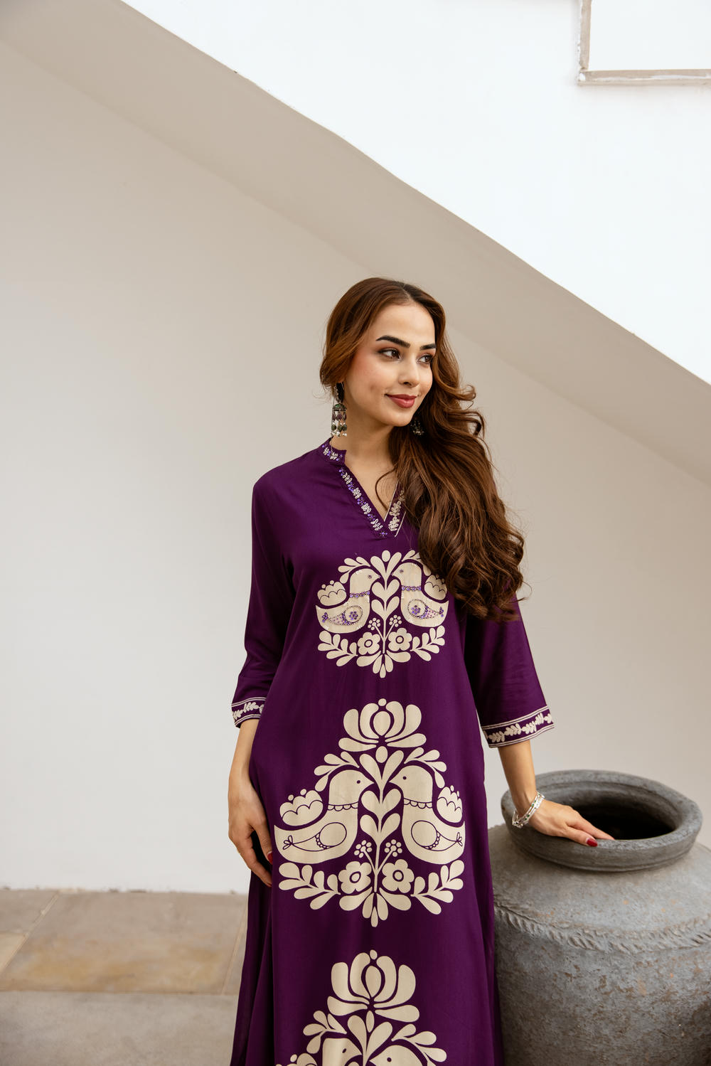 Women's Purple German Rayon Kurta and Palazzo Set