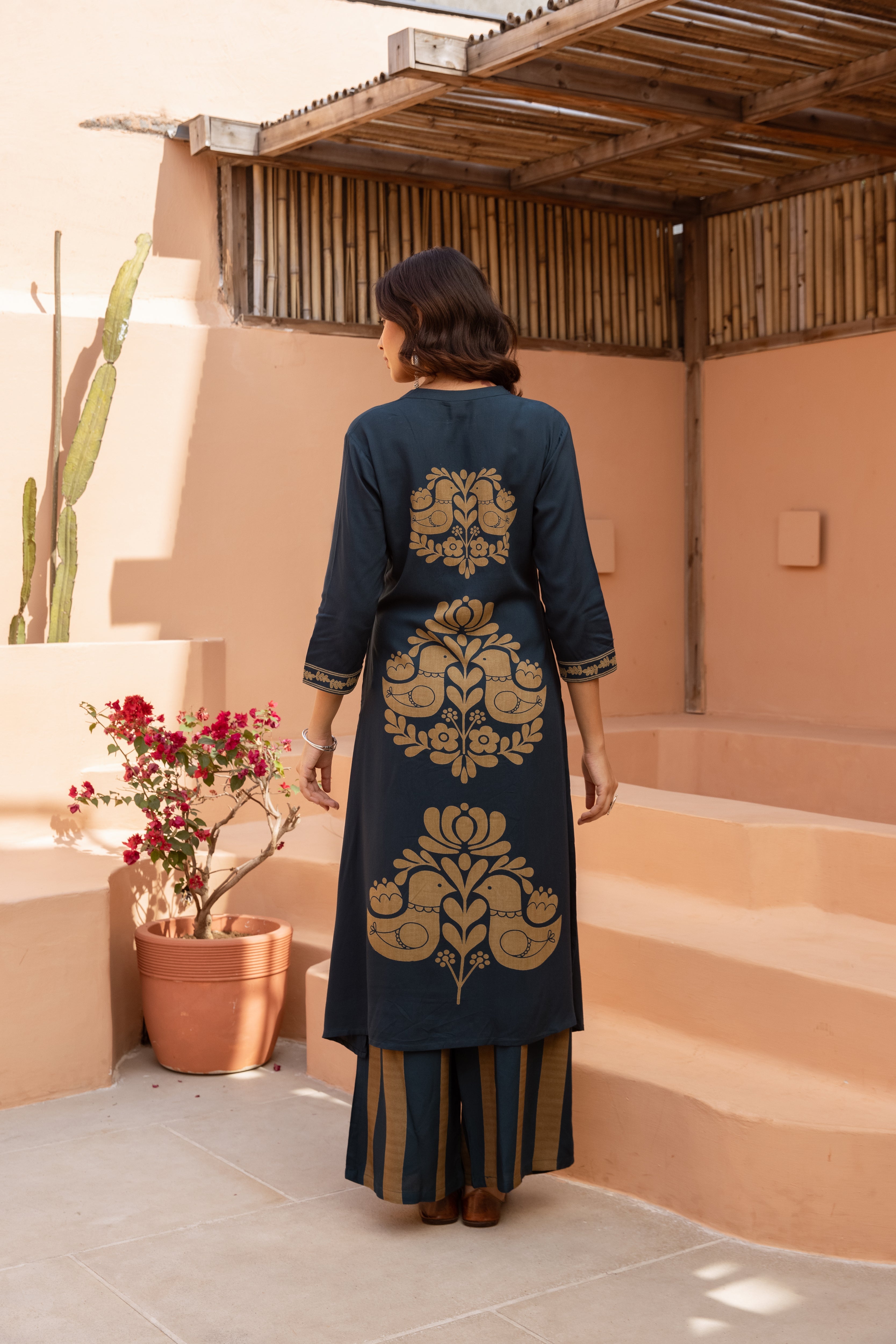 Women's Teal Blue German Rayon Kurta and Palazzo Set