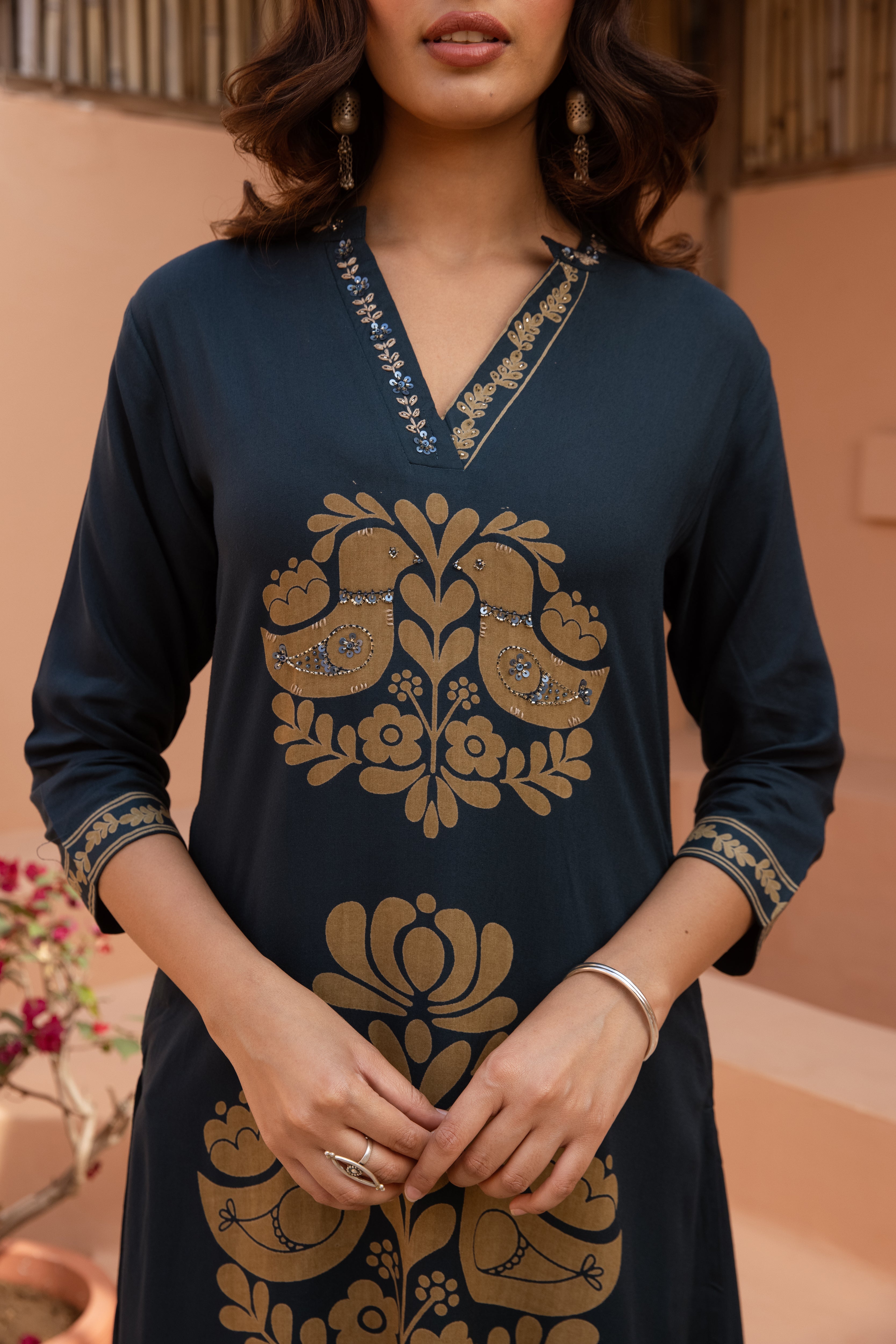 Women's Teal Blue German Rayon Kurta and Palazzo Set