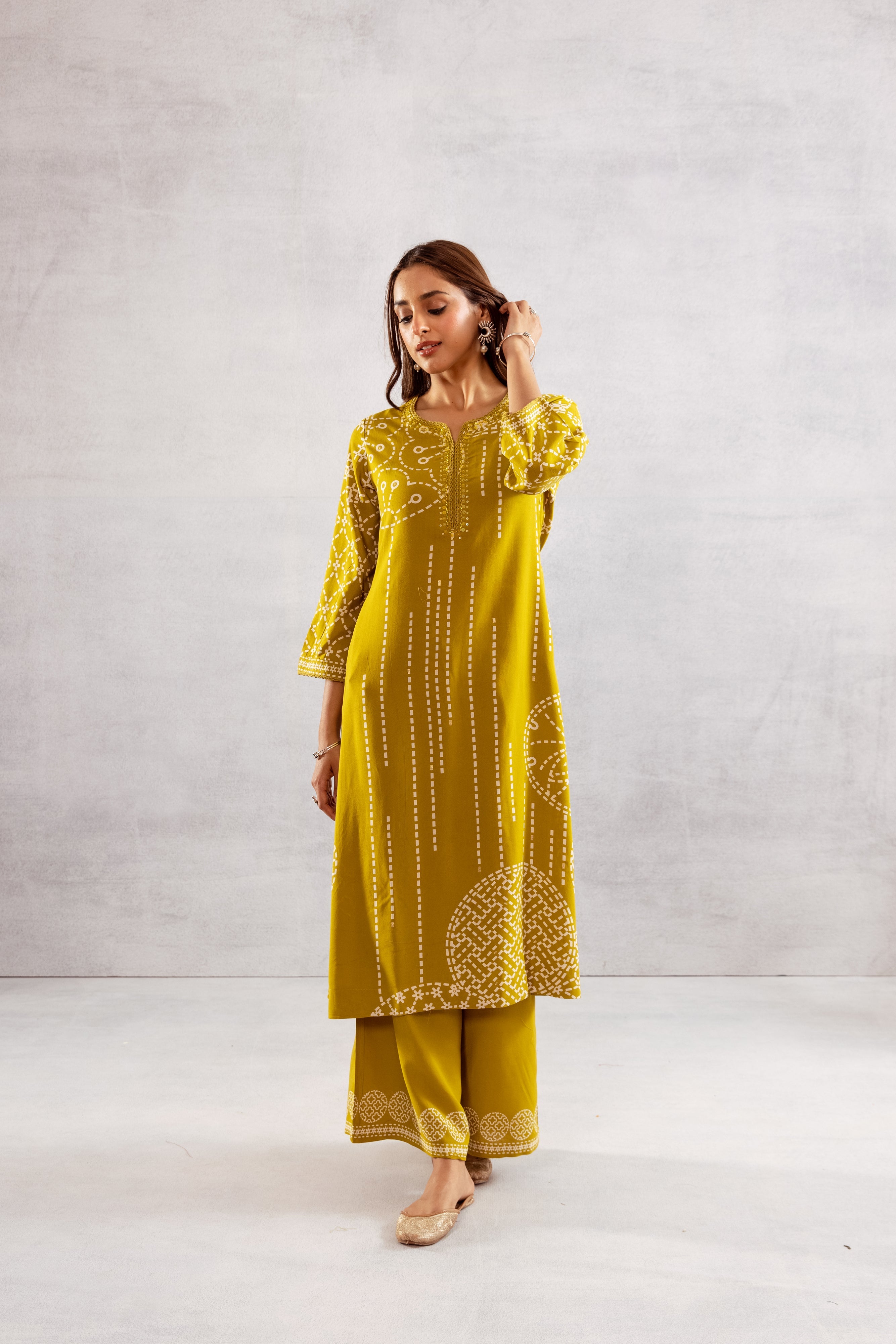 Women's Mustard Yellow German Rayon Kurta and Palazzo Set