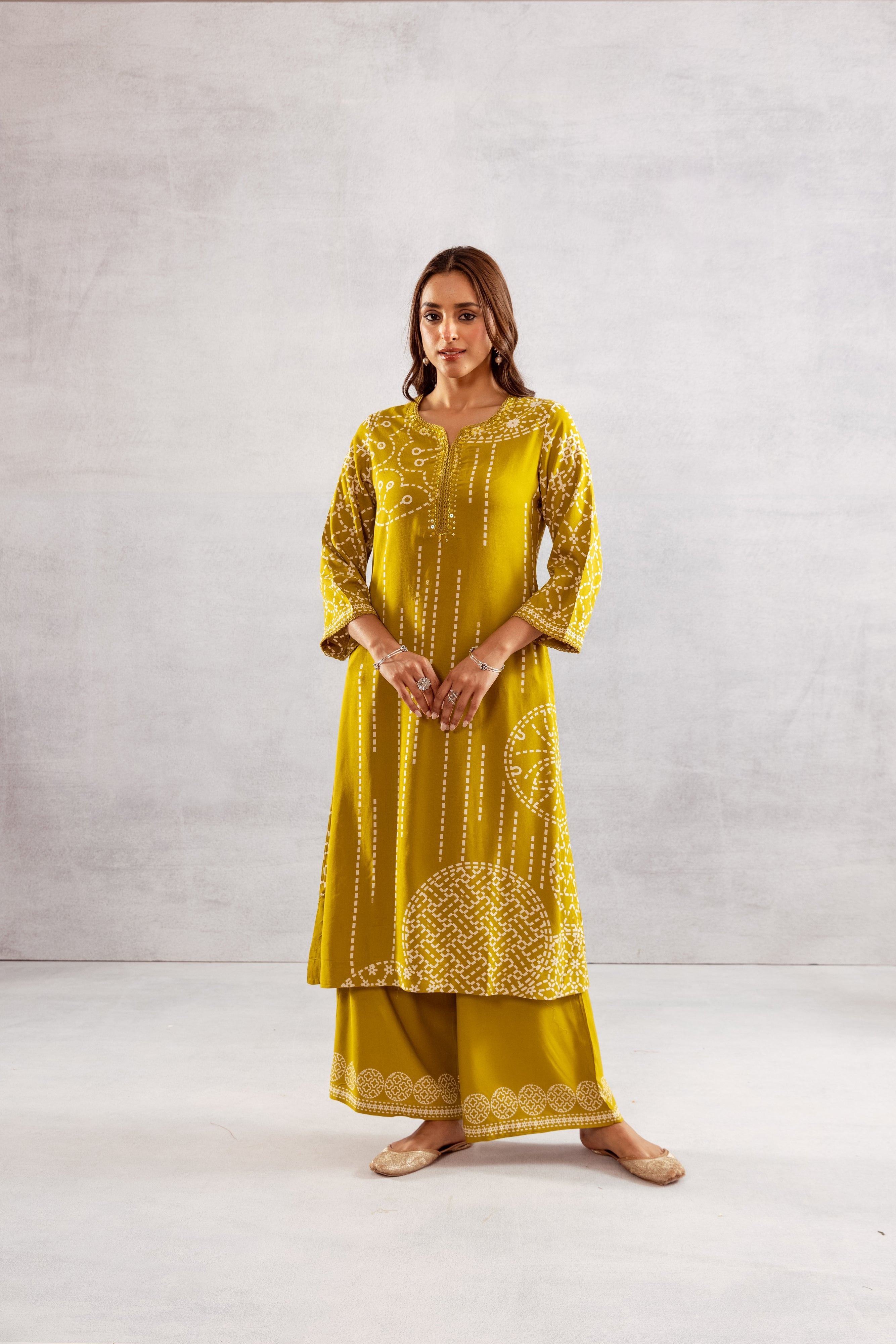 Women's Mustard Yellow German Rayon Kurta and Palazzo Set
