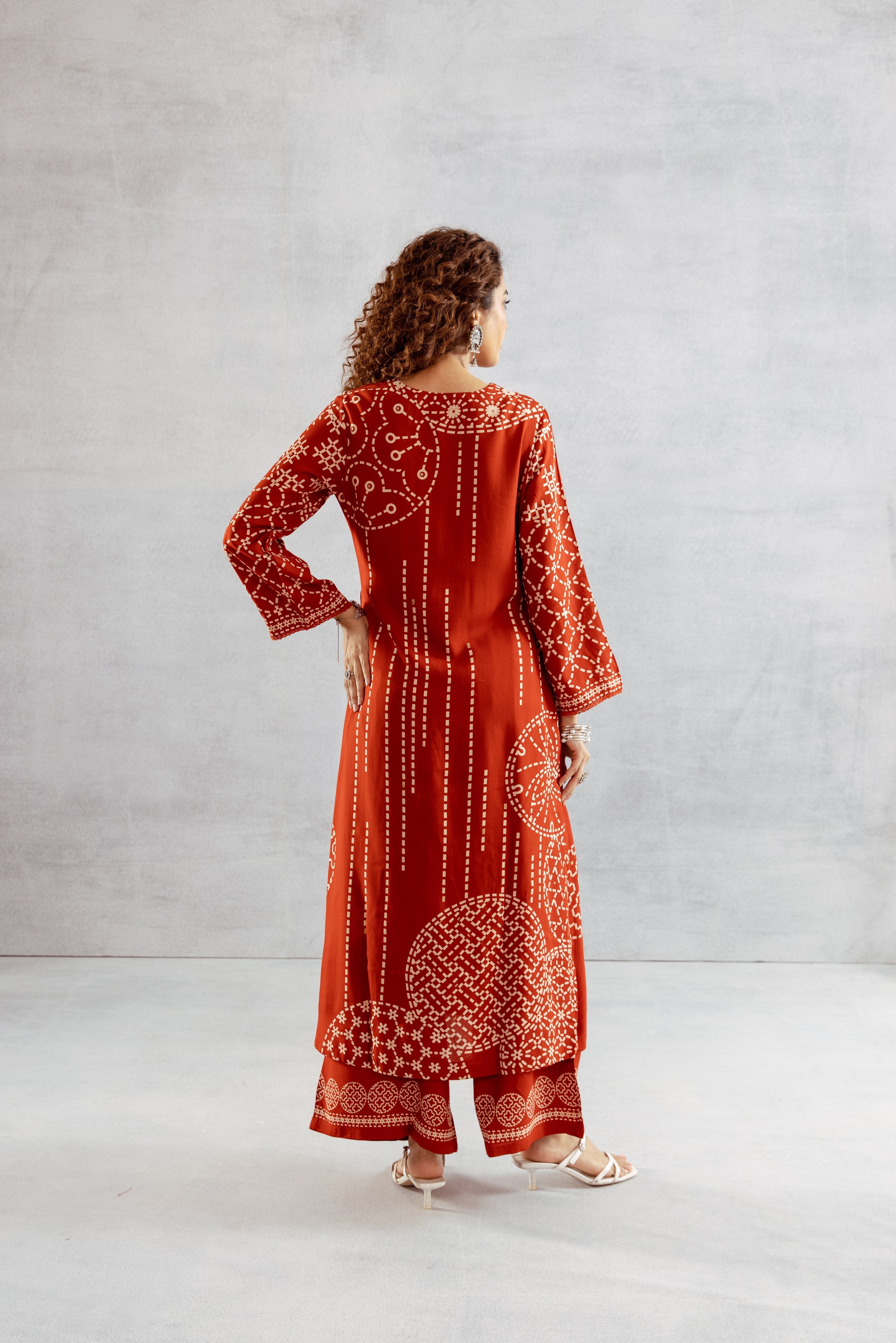 Women's Rust German Rayon Kurta and Palazzo Set
