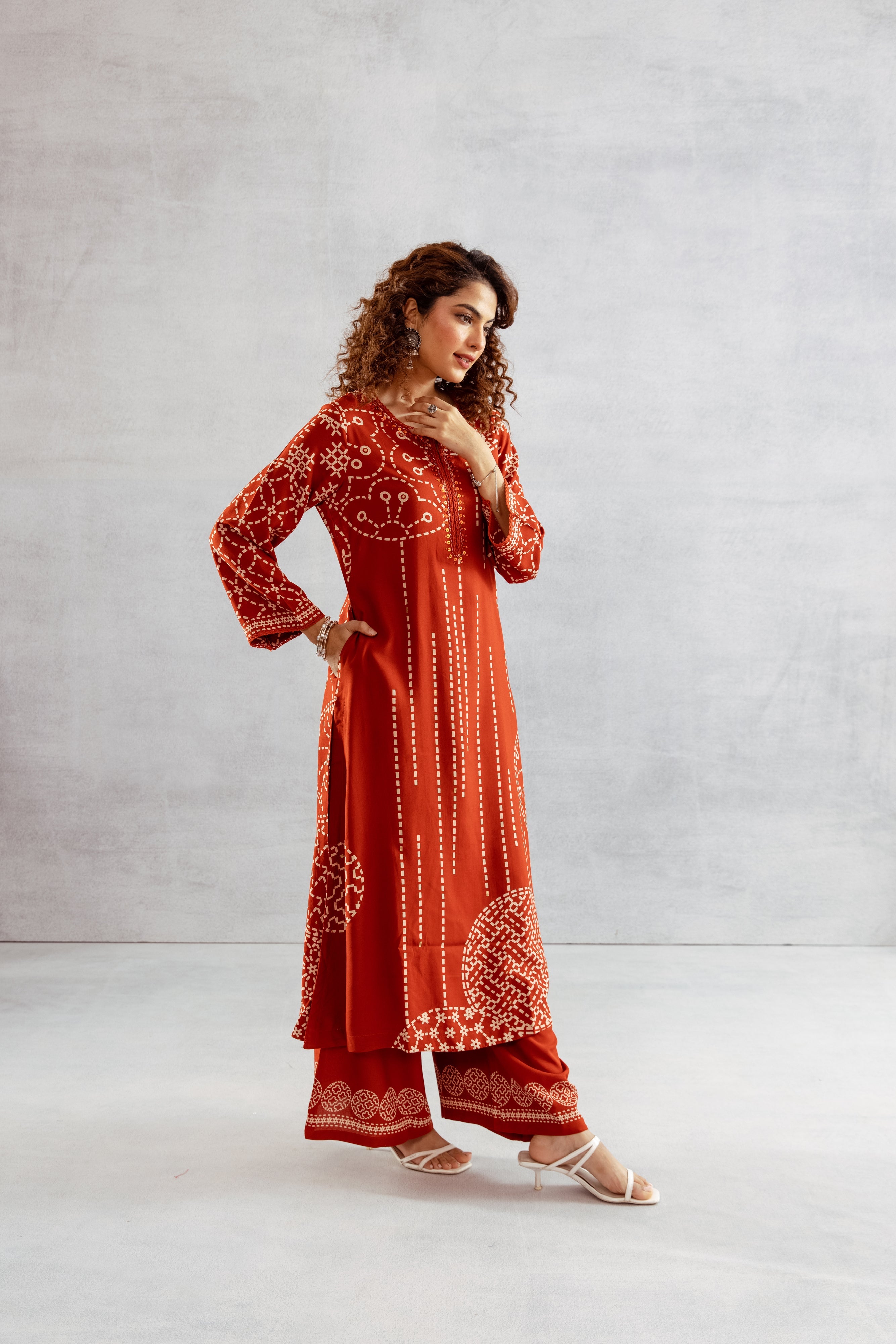 Women's Rust German Rayon Kurta and Palazzo Set
