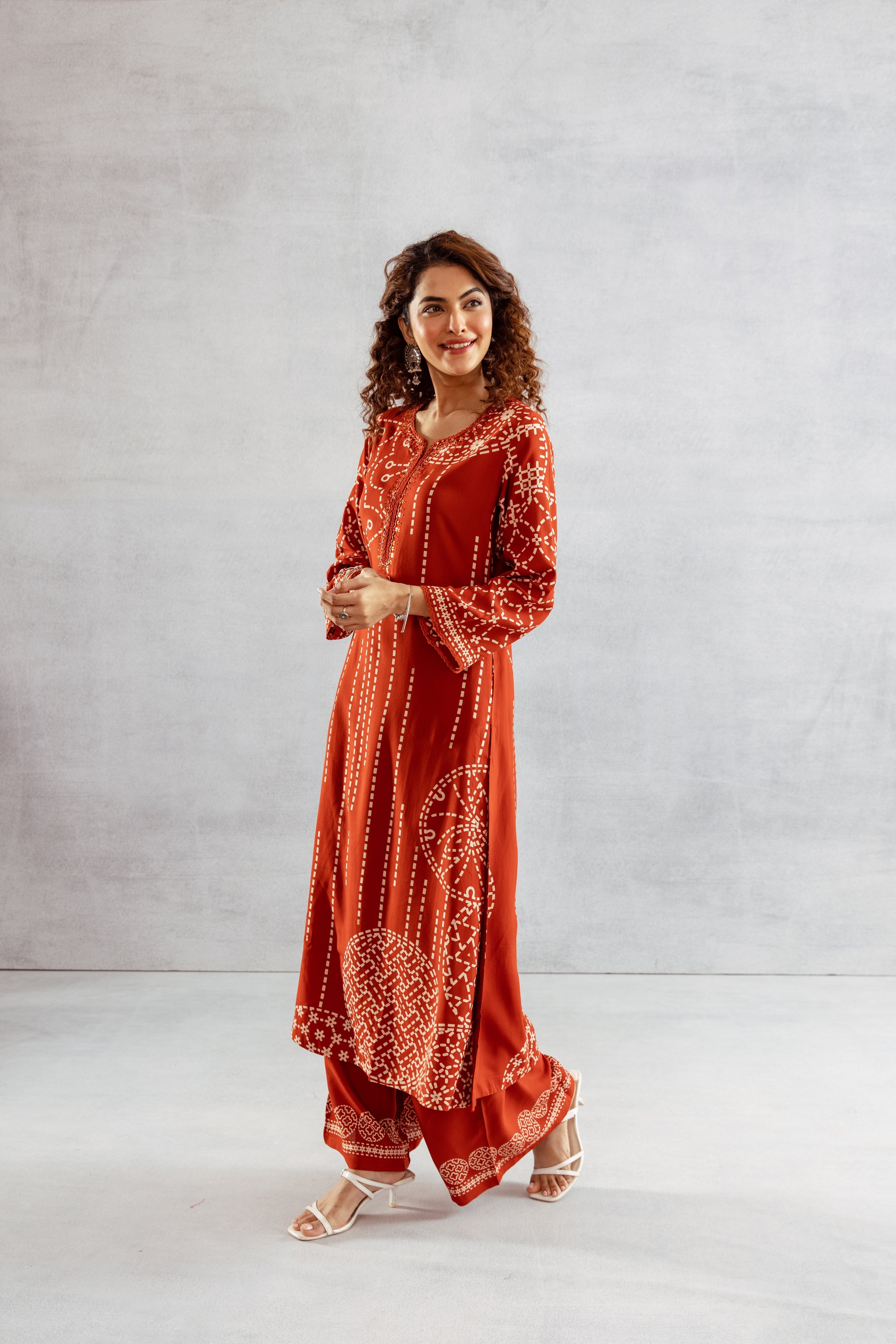 Women's Rust German Rayon Kurta and Palazzo Set