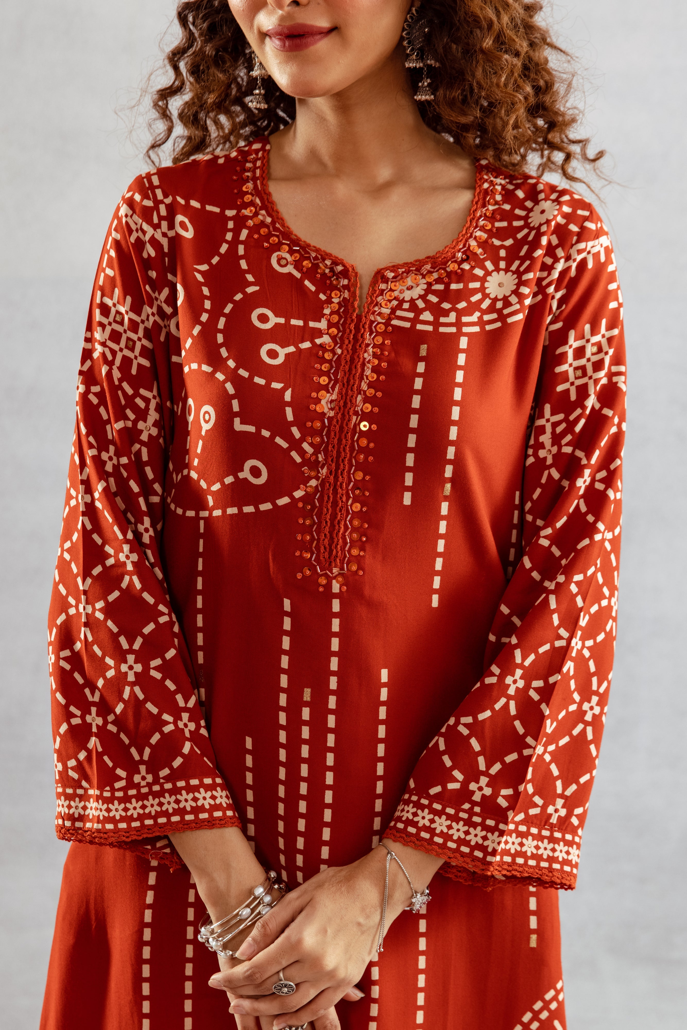 Women's Rust German Rayon Kurta and Palazzo Set