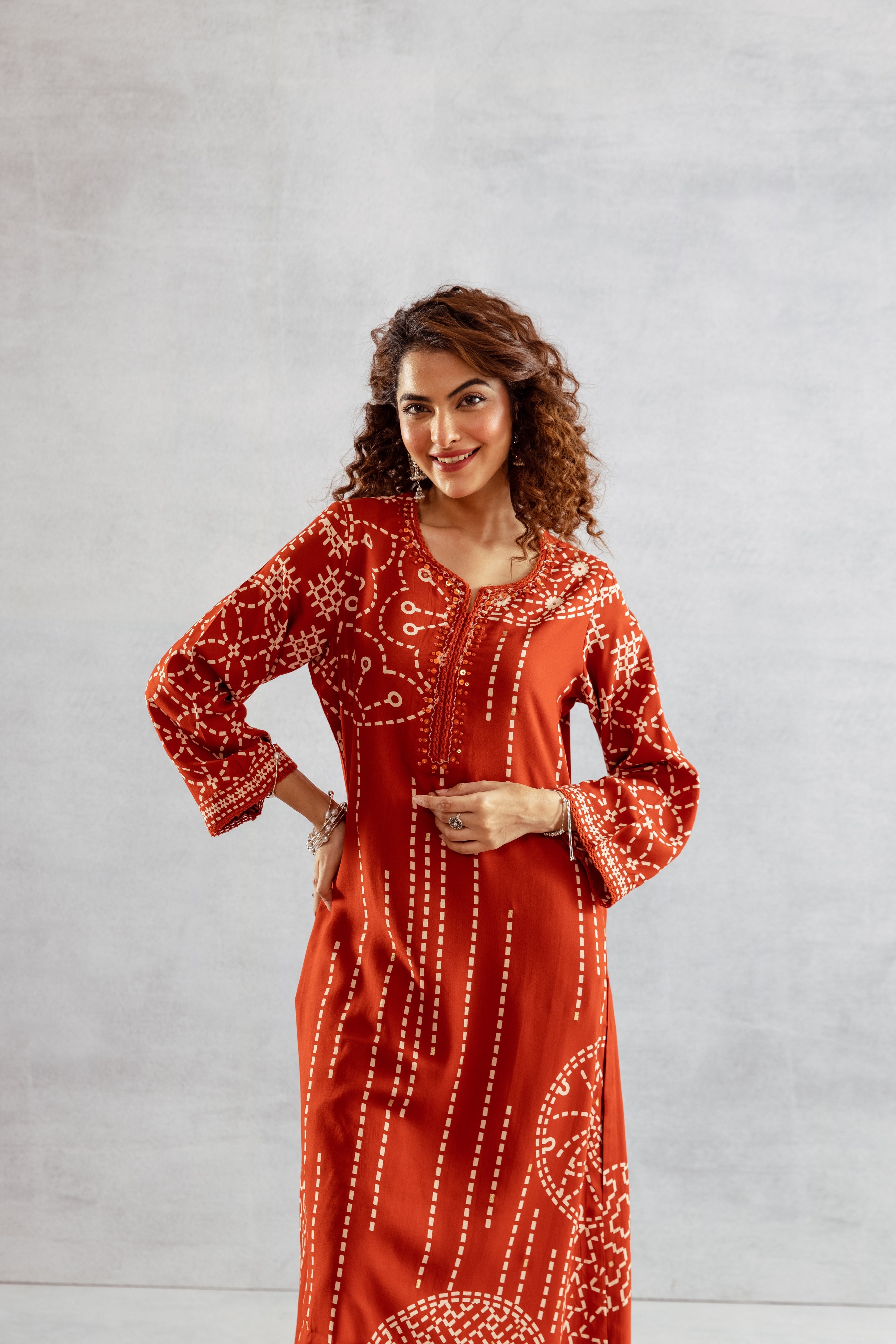 Women's Rust German Rayon Kurta and Palazzo Set