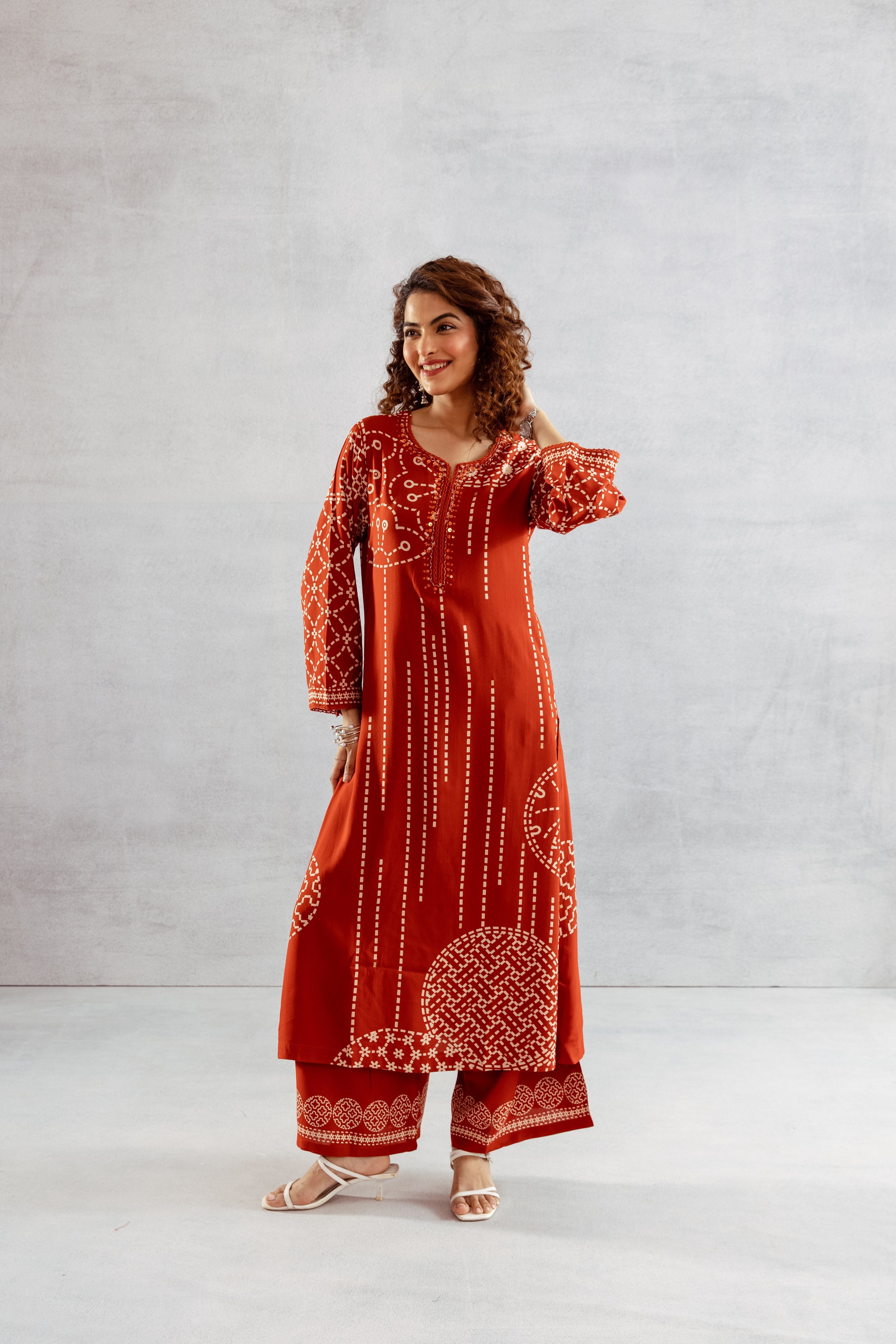 Women's Rust German Rayon Kurta and Palazzo Set