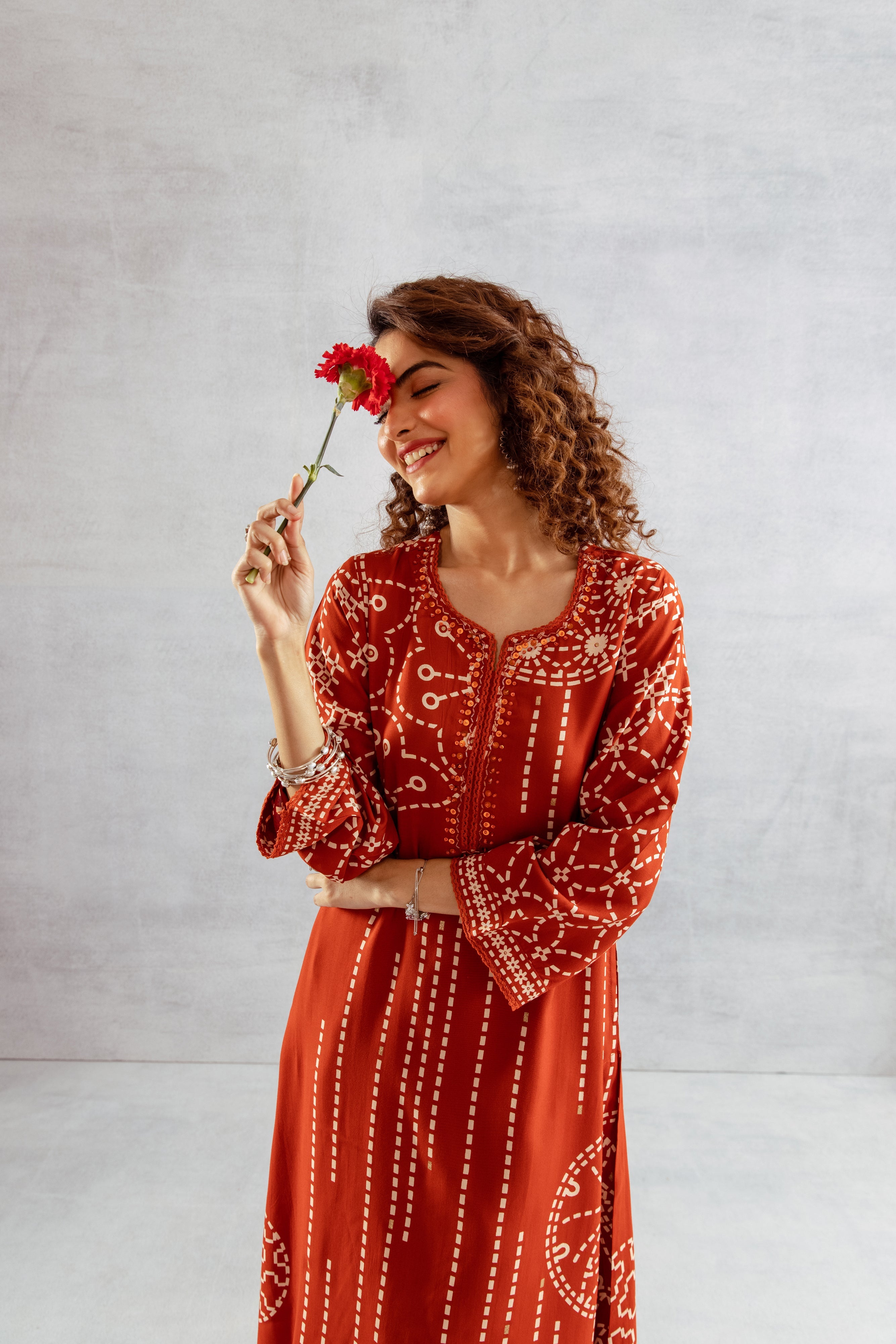 Women's Rust German Rayon Kurta and Palazzo Set