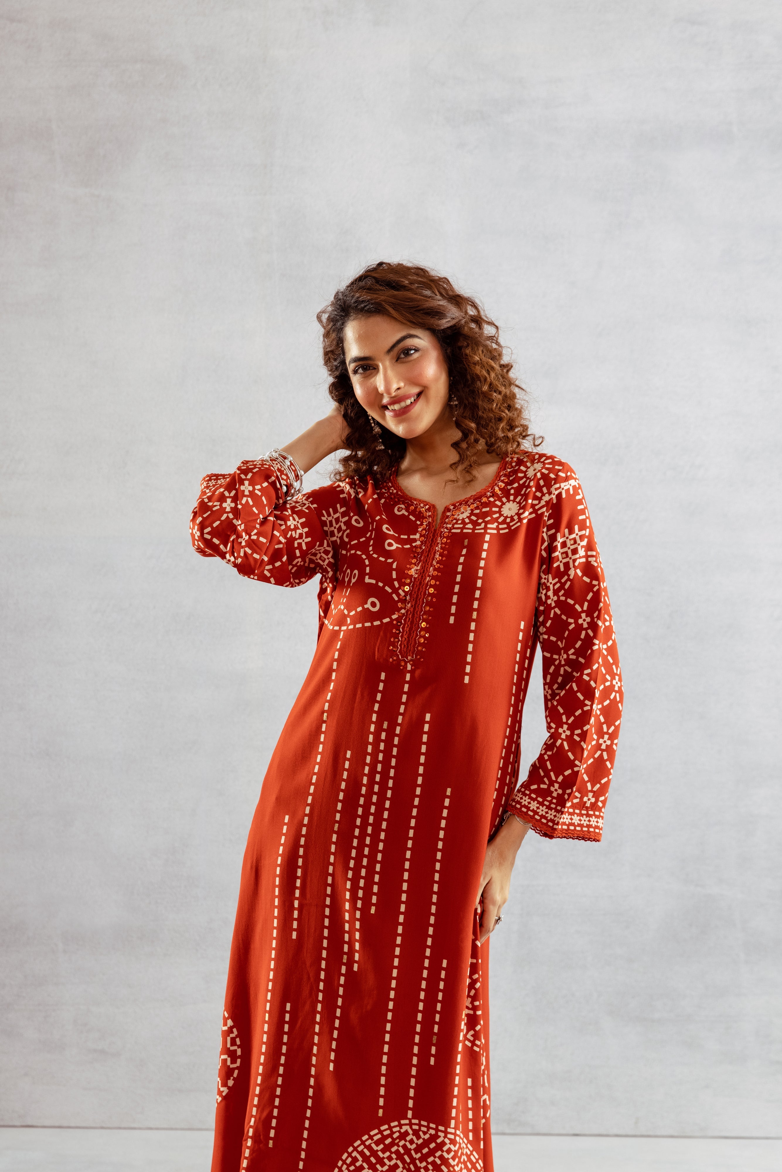 Women's Rust German Rayon Kurta and Palazzo Set