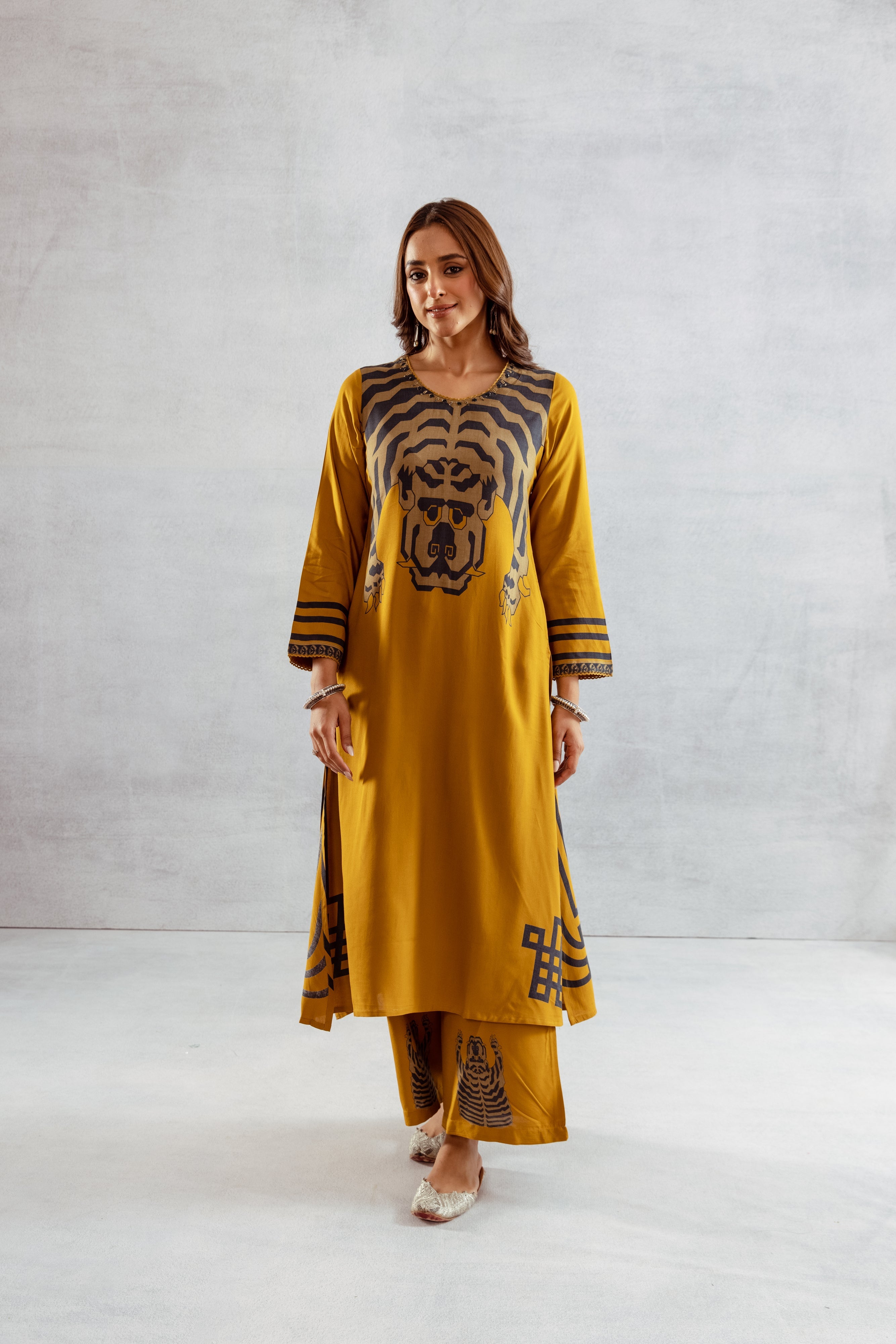 Women's Mustard Yellow German Rayon Kurta and Palazzo Set